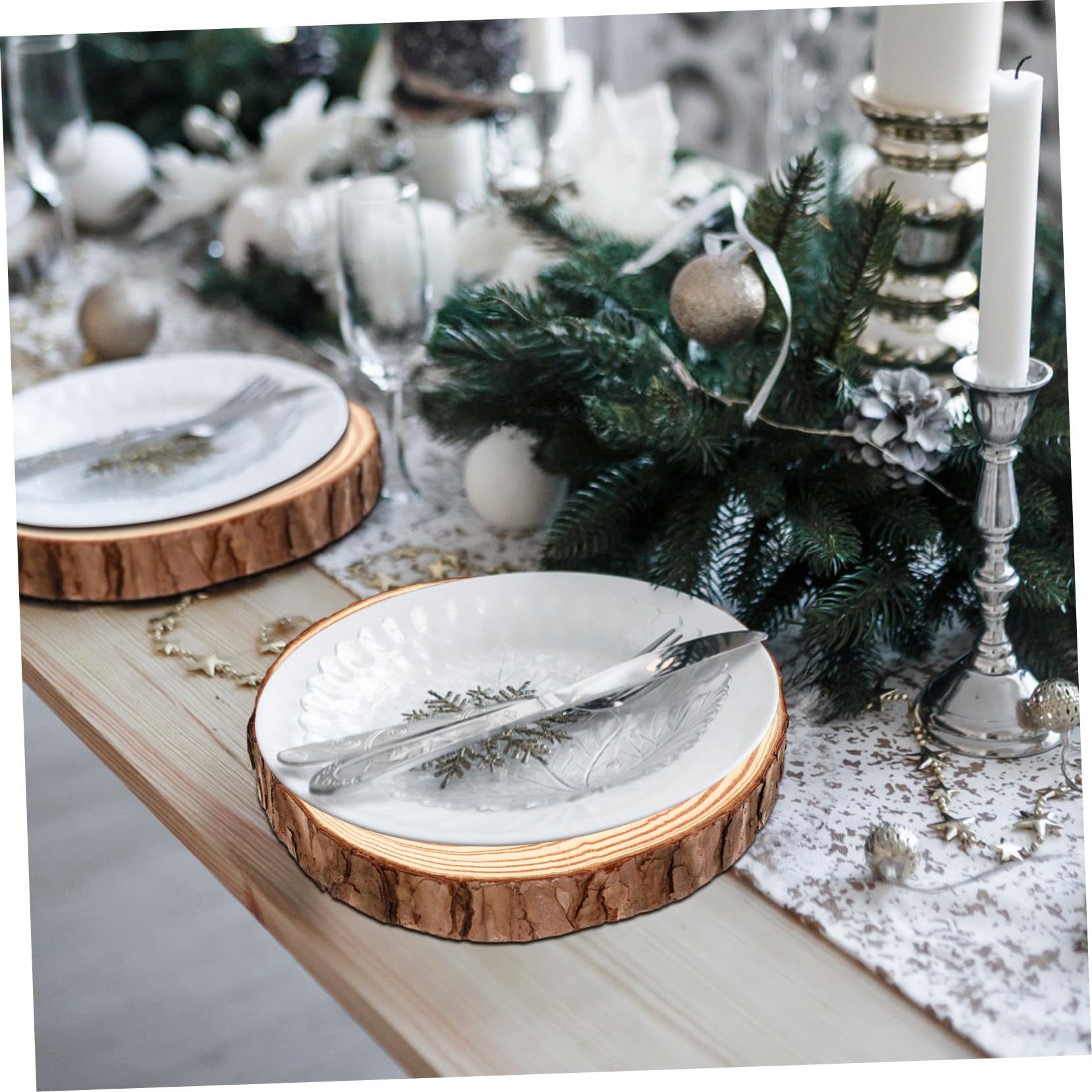 2 Stück Unbemalte Holzscheiben mit Rinde Rustikale Baumscheiben aus Kieferholz für DIY Dekoration Bemalbare Holzornamente Vielseitig als Untersetzer und Hochzeitsdeko
