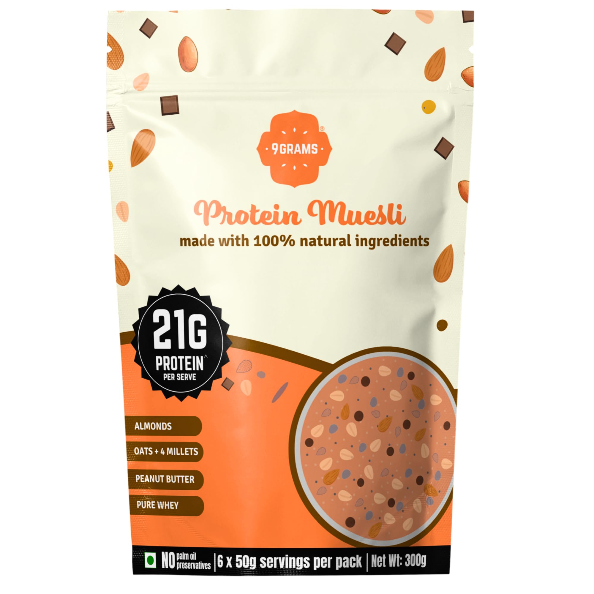 9GRAMS High Protein Muesli with whey & soy protein. Power of 4 millets, 1 wholegrain, Peanut butter and dark chocolate , Use as breakfast cereal, Pre or Post workout snack, 21g natural protein per serving , 300g (B0BZ3VSRR1) Amazon Price History, Amazon Price Tracker