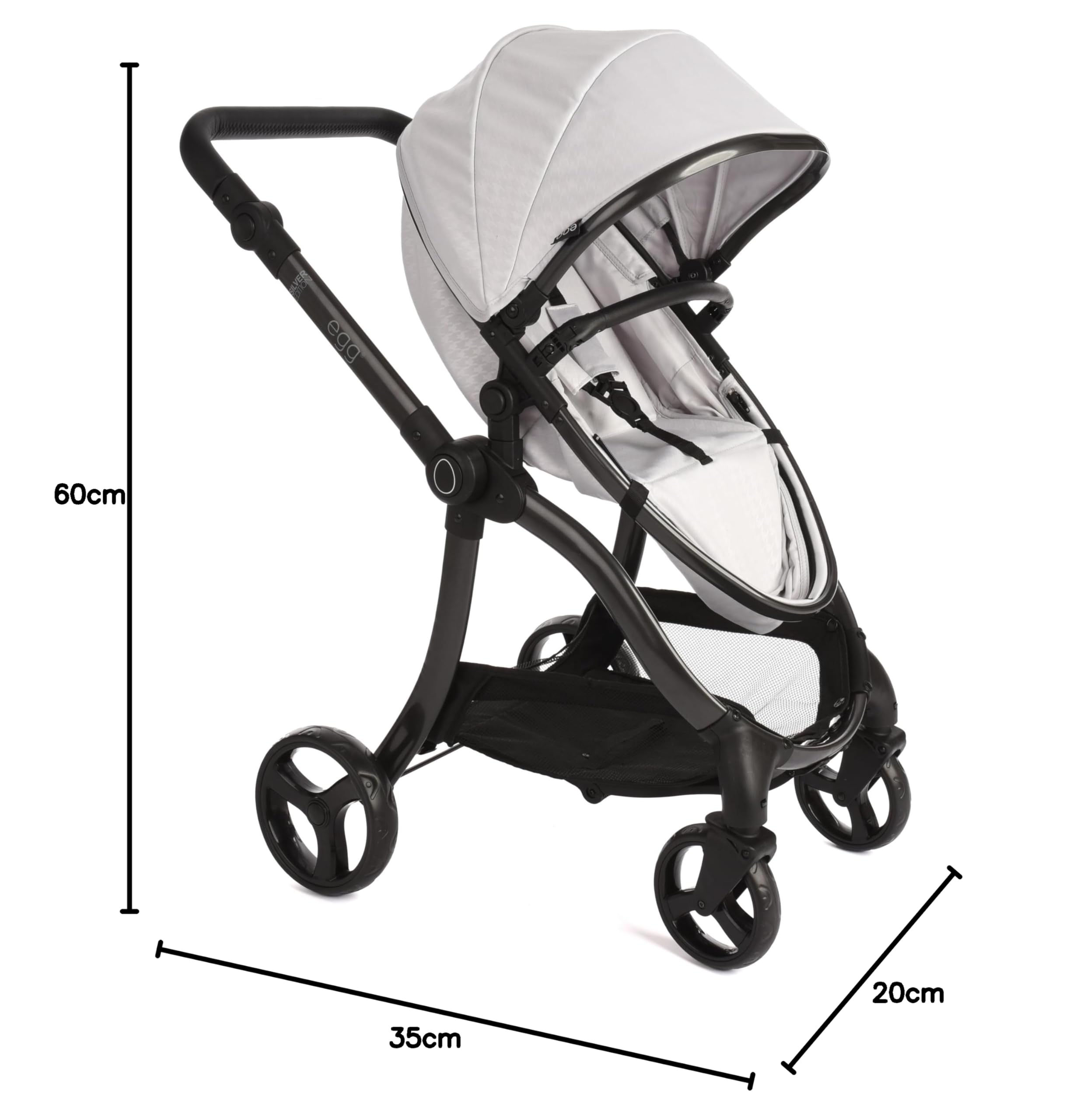 Roma egg 2 in 1 Baby Spielzeug Puppen Kinderwagen - Hahnentritt Silber Spielzeug Kinderwagen mit verstellbarem Griff, Kakao-Kunstleder, 3-Punkt-Gurt, Leichter Rahmen, Perfekt für Reborns & Teddies