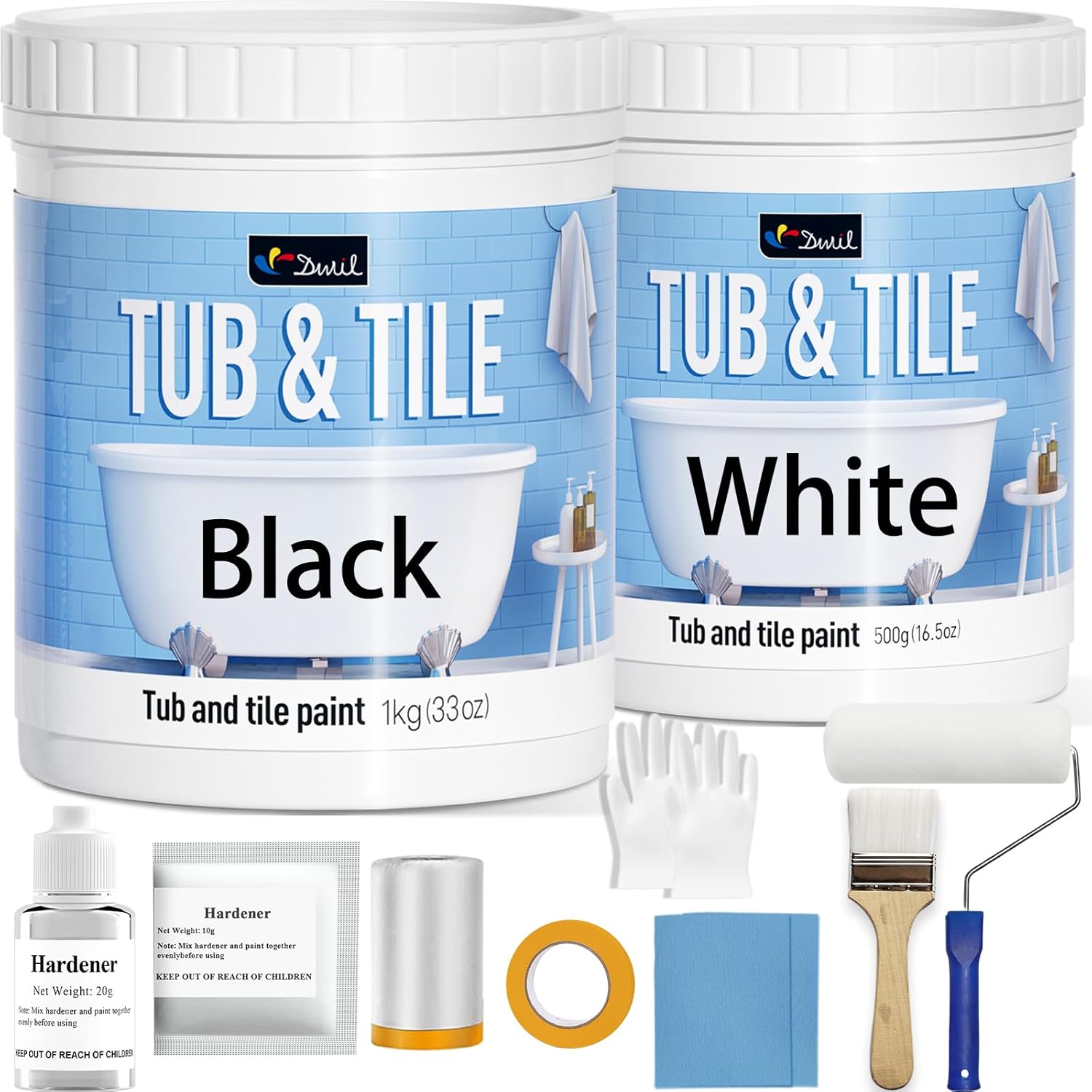 DWIL Tub and Tile Paint White, 0.5kg and Black, 1kg
