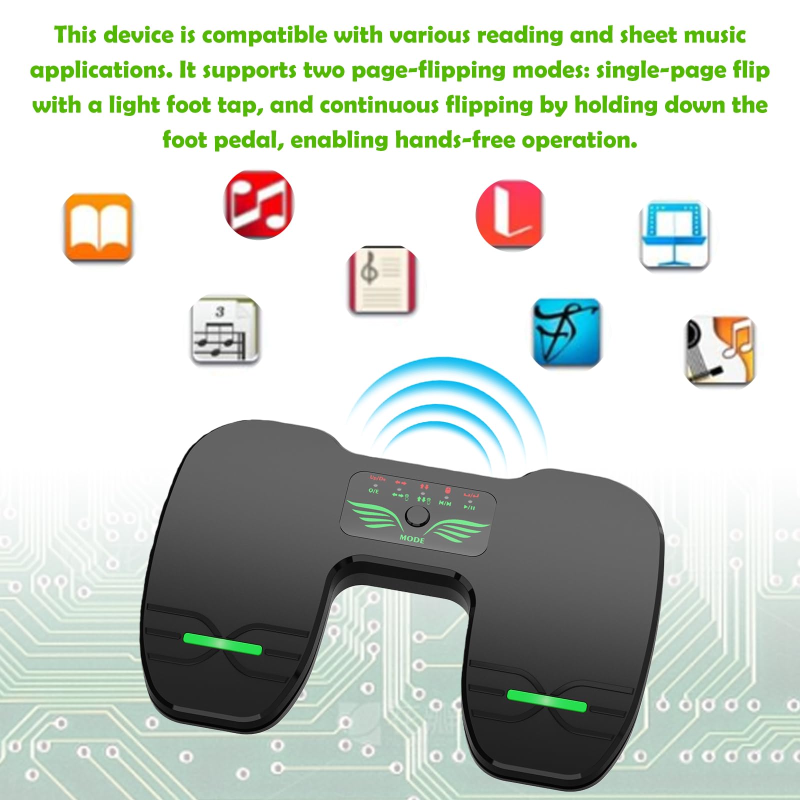 Bluetooth Page Turning Pedale: interruttore a pedale elettrico a due pedali, funzionamento multifunzione, pedale Page Turner, pedale laterale, per tablet e smartphone, musica