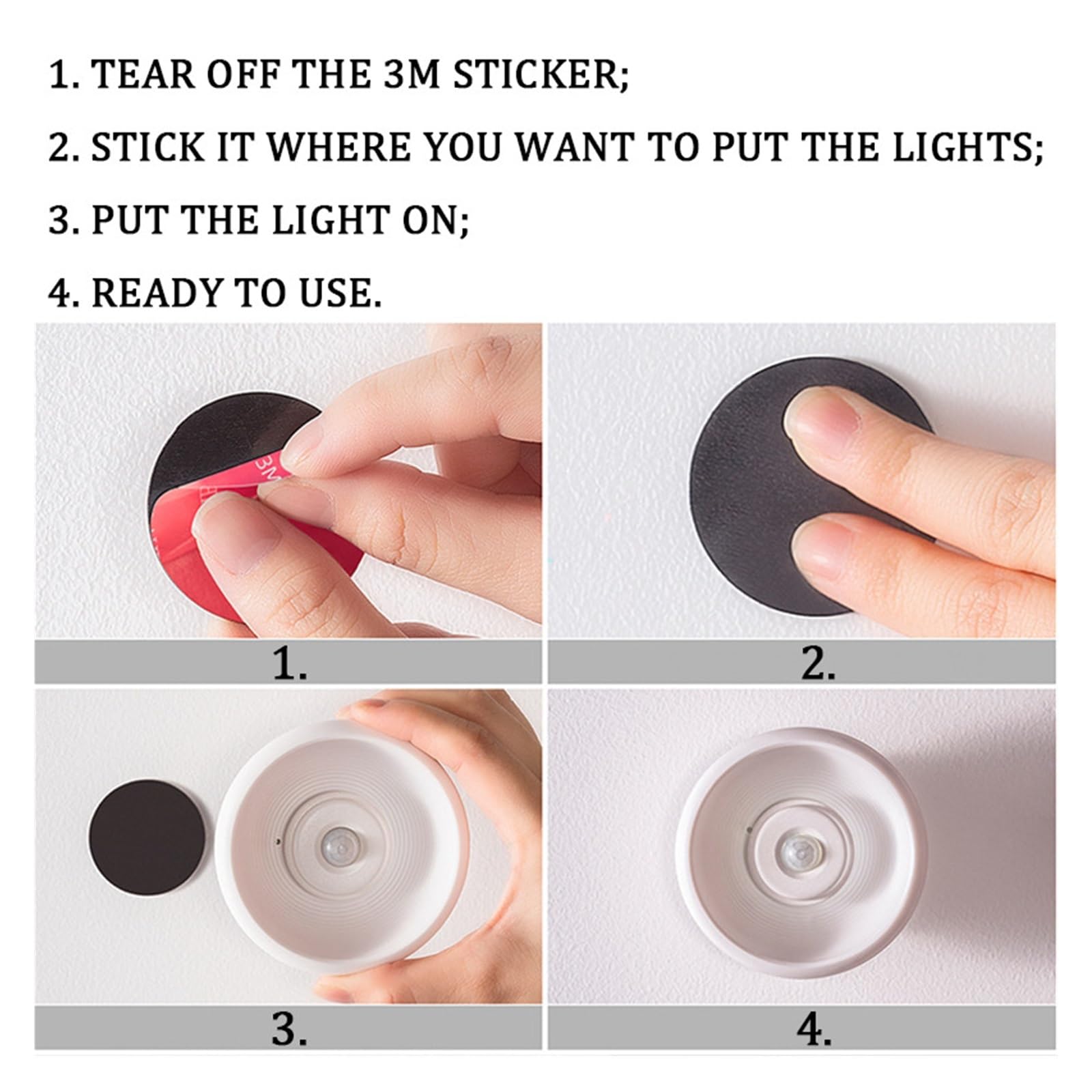 Lampka Nocna Lampka Nocna LED Z Czujnikiem Ruchu PIR Okrągły Kształt USB Bezprzewodowe Przyciemnianie Oświetlenie Podszafkowe Do Szafy Sypialnia Kinkiet Kuchenny 3 Tryby OśWietlenia(Touch white)