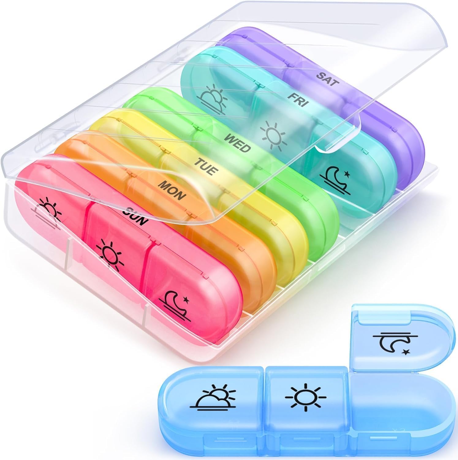Weekly pill organizer 3 times a day, portable travel pill box 7 day with large compartments moisture-proof pill case for vitamin, Medicine, pills (Multicolor)-image-21