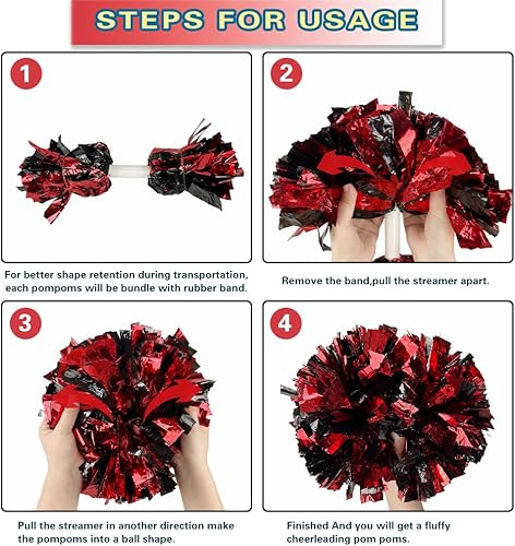 Miniatura 5 de Lovecheer 2 pompones metálicos de animadora con mango de bastón para niños y adultos, deportes de equipo, fiestas de animación