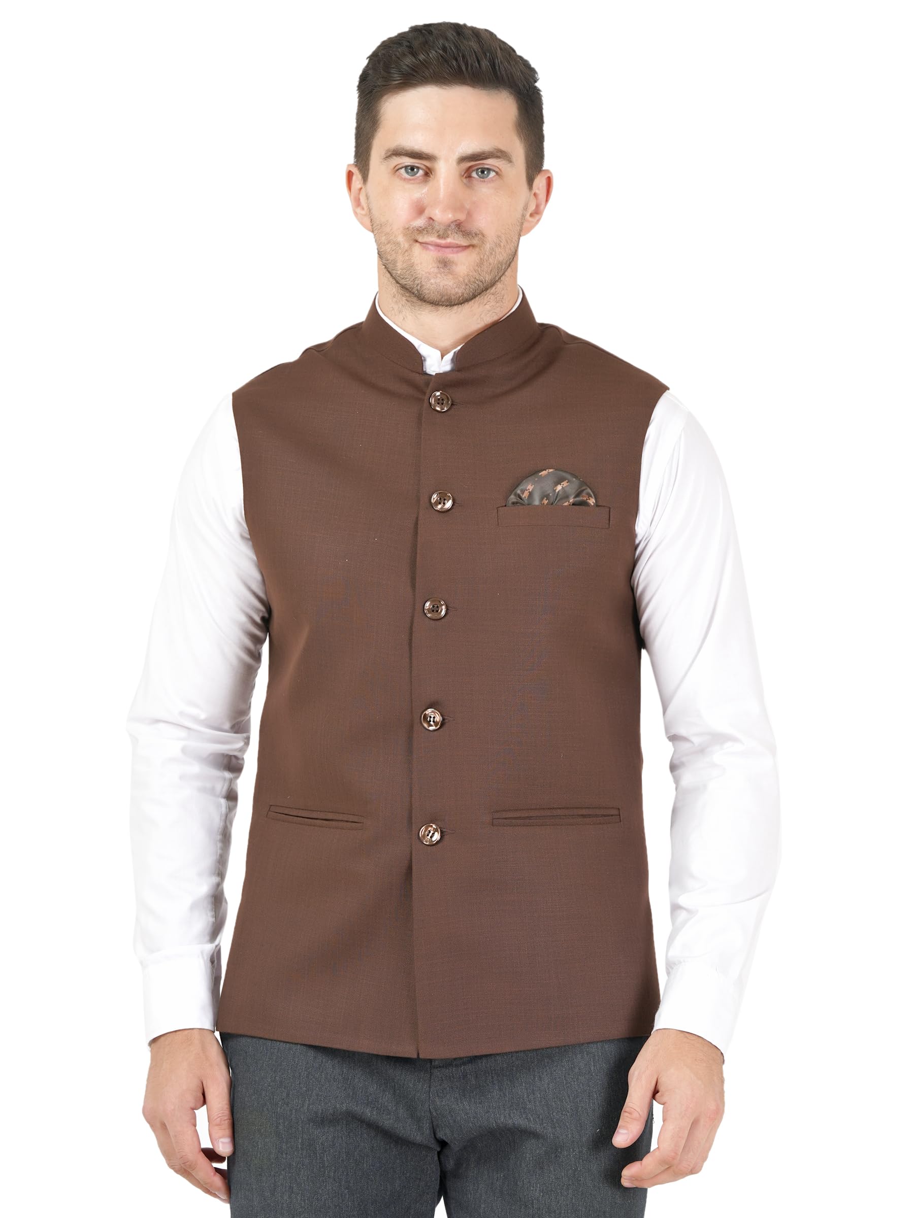 Men’s Nehru Jacket Formal Ethnic Waistcoat, Front Button Closure Perfect for Weddings & Traditional Occasions