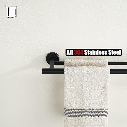 Miniatura 7 de JQK Toallero doble de 27 pulgadas, color negro mate, longitud útil, 24 pulgadas, acero inoxidable 304 de grosor de 0.031 in, para baño, soporte de