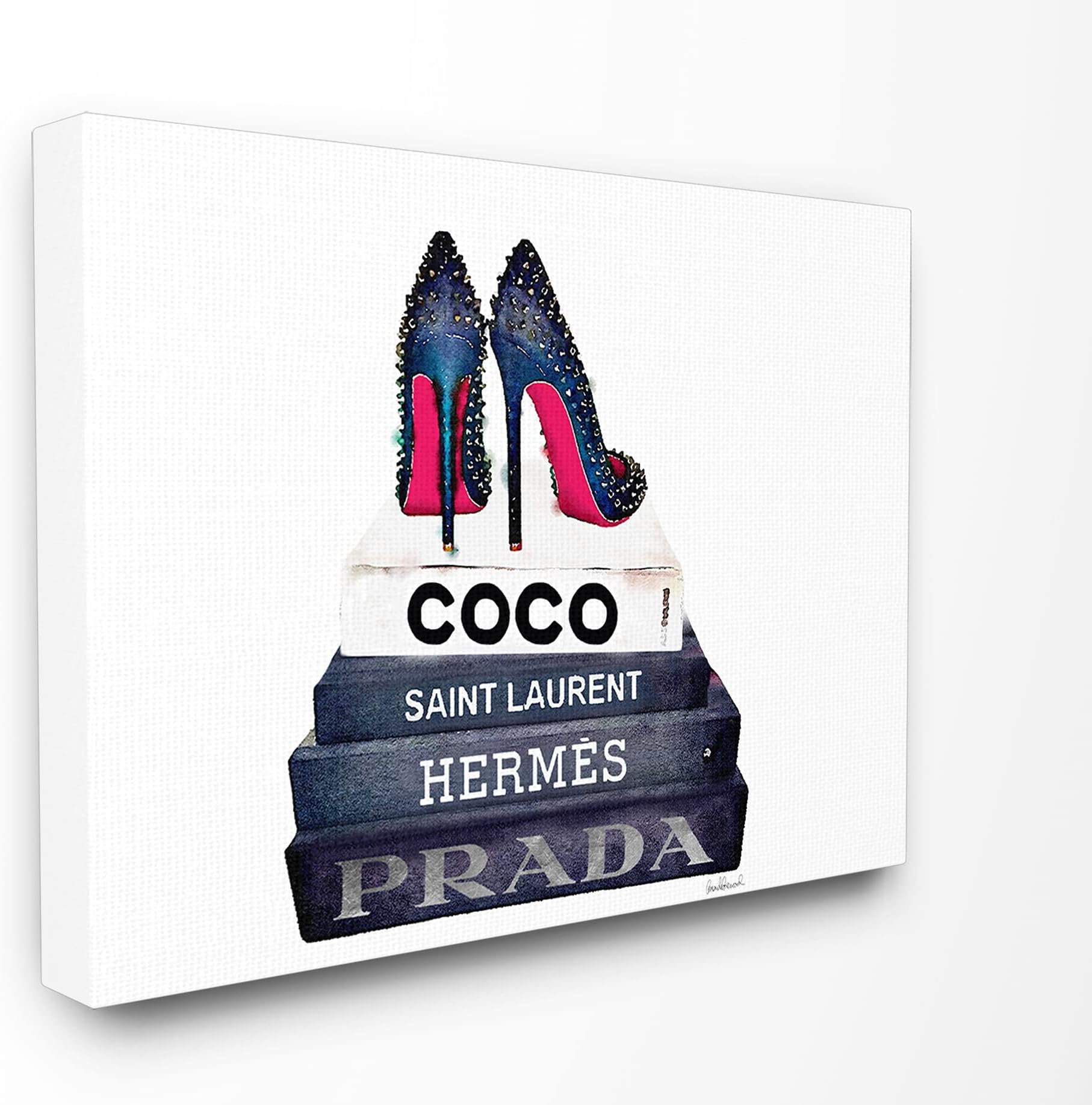 Stupell IndustriesStupell Industries Glam Fashion Book Set BW Stud Pump Heels Wall Art, 24 x 30, Gallery Wrapped Canvas