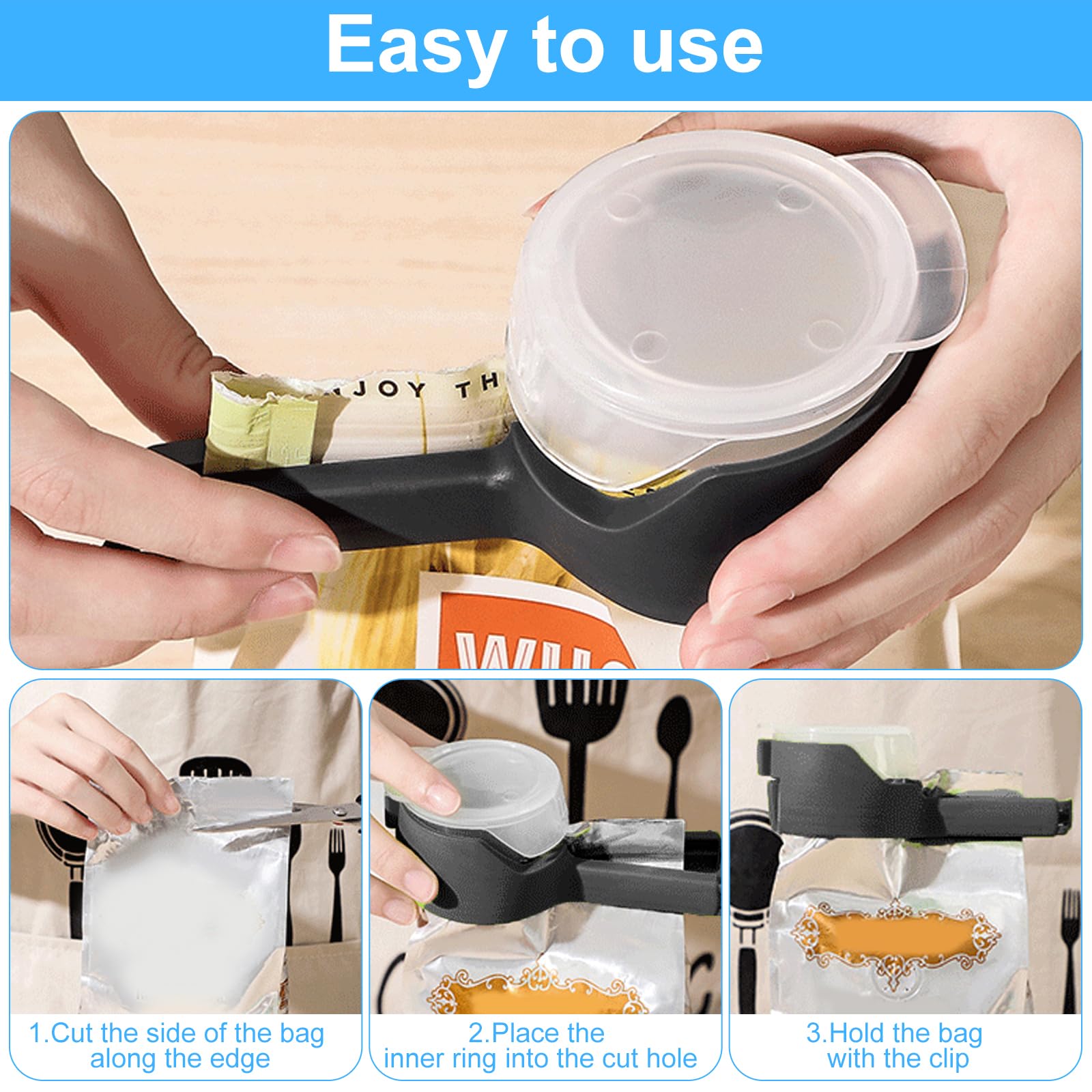 4 piezas pinzas bolsas alimentos snackclip snack clips pinzas para cerrar bolsas de alimentos pinzas comida Resistentes a la humedad, cierran aperitivos, arroz, frutos secos, cereales