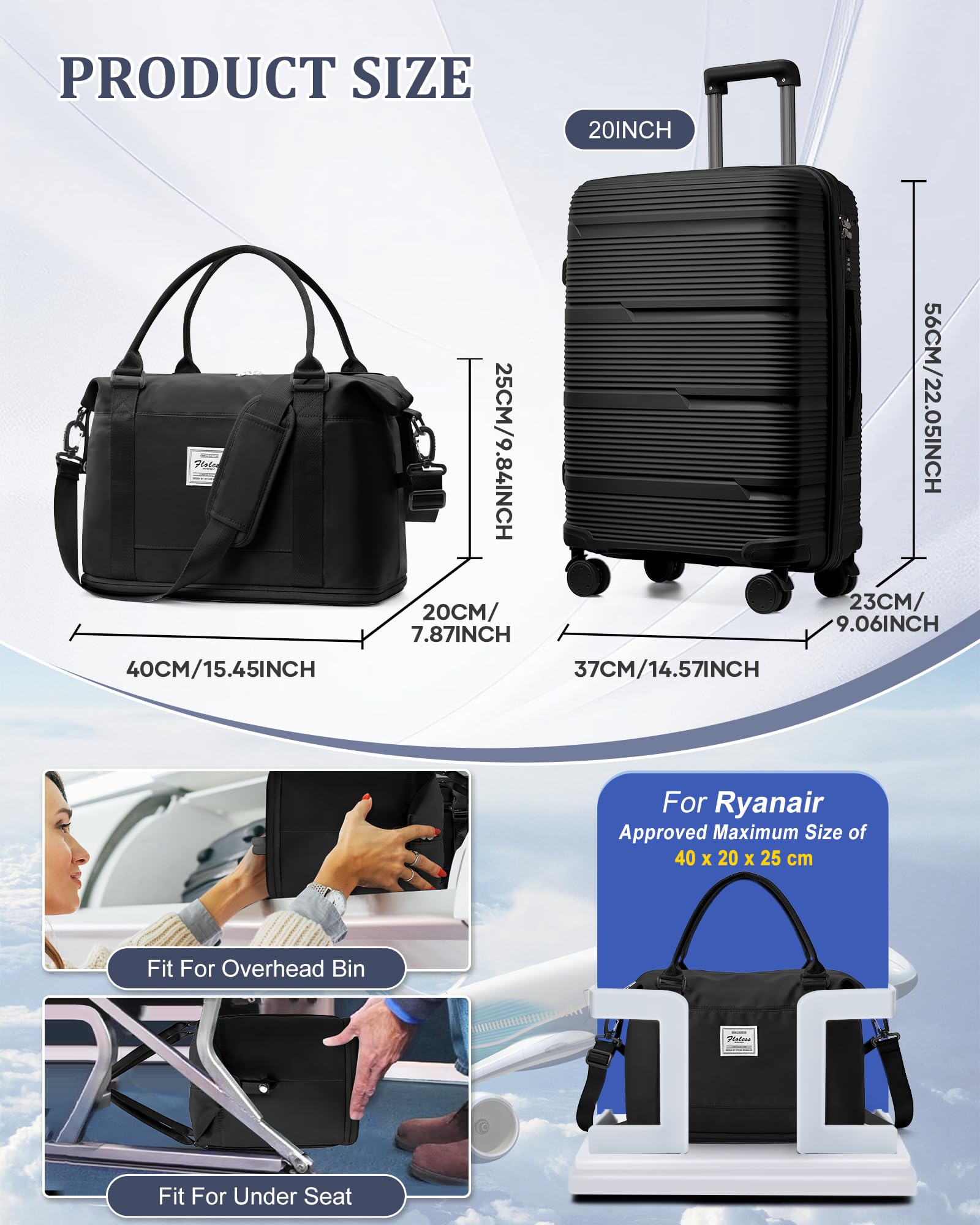 SZLX Valigia Ryanair 55x40x20 Sottovuoto con Pompa Valigia Bagaglio a Mano Easyjet Sottovuoto Valigia Trolley Leggero e 4 Ruote, Lucchetto serratura a codice, Trolley Resistenti da Viaggio