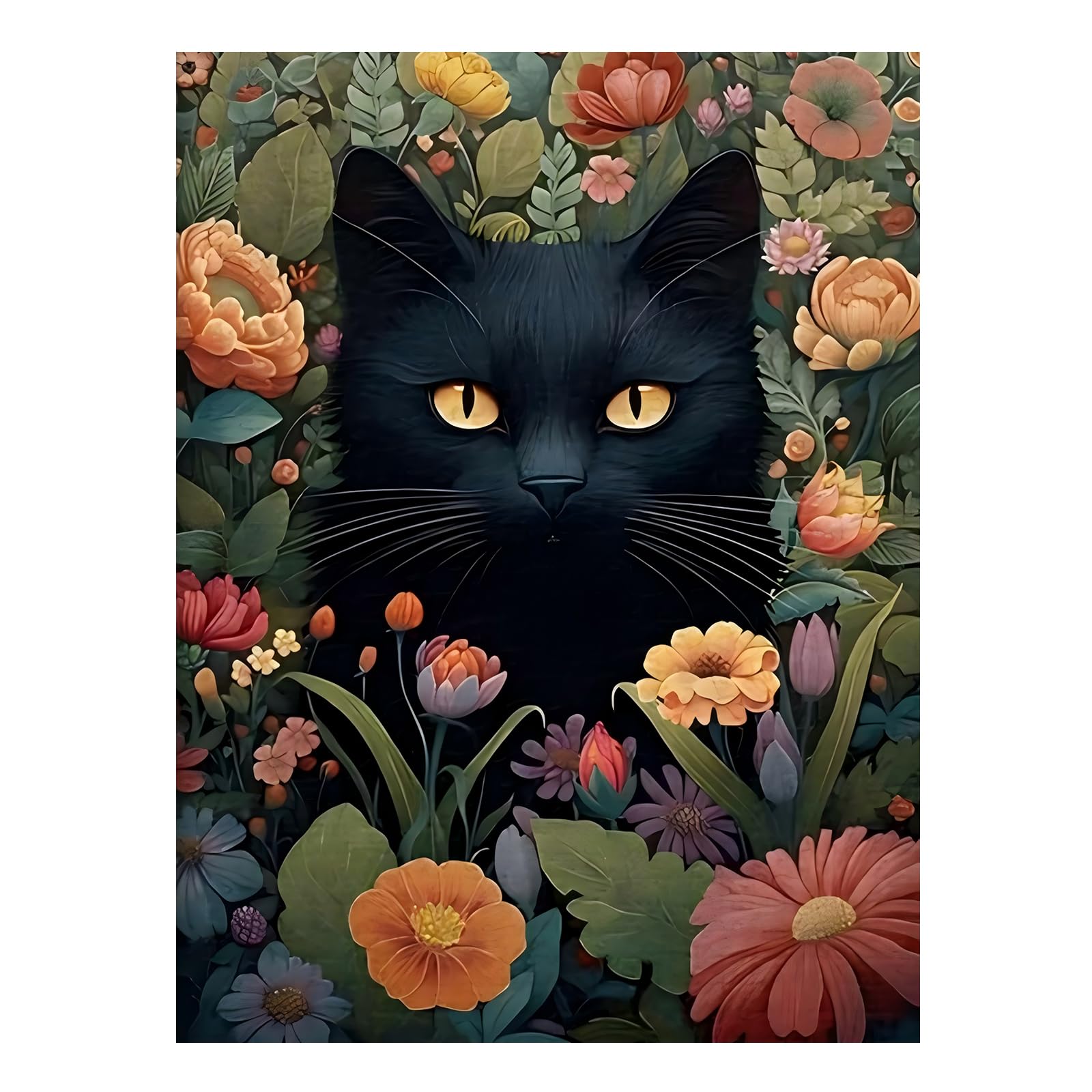 Cat Paint by Numbers for Adult, Cat Paint by Numbers Kit for Adults Beginners, DIY Flower Acrylic Painting on Canvas for Home Wall Art Decor 12x16Inch