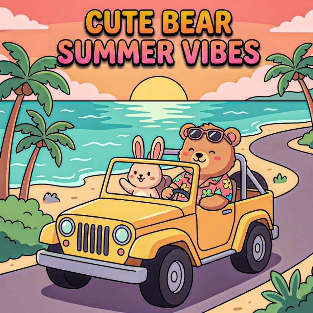 Cute Bear Summer Vibes Coloring Book: Cozy and Simple Coloring Book for Adults and Teens - Bold and Easy Designs of a Little Bear Enjoying Beach Days, Ice Cream, and Relaxing Vacation Scenes