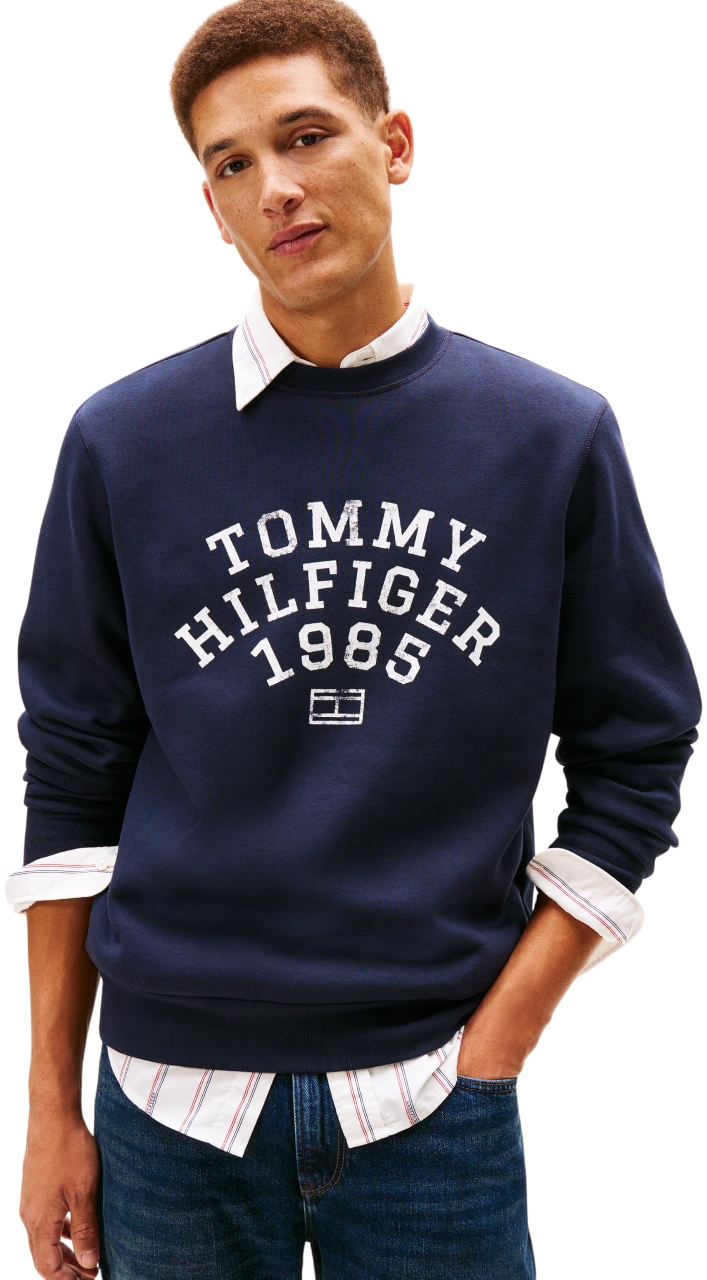 Tommy Hilfiger Men HILFIGER ARCH SWEATSHIRT MW0MW41426 Pullover Sweatshirt, BLUE, XS