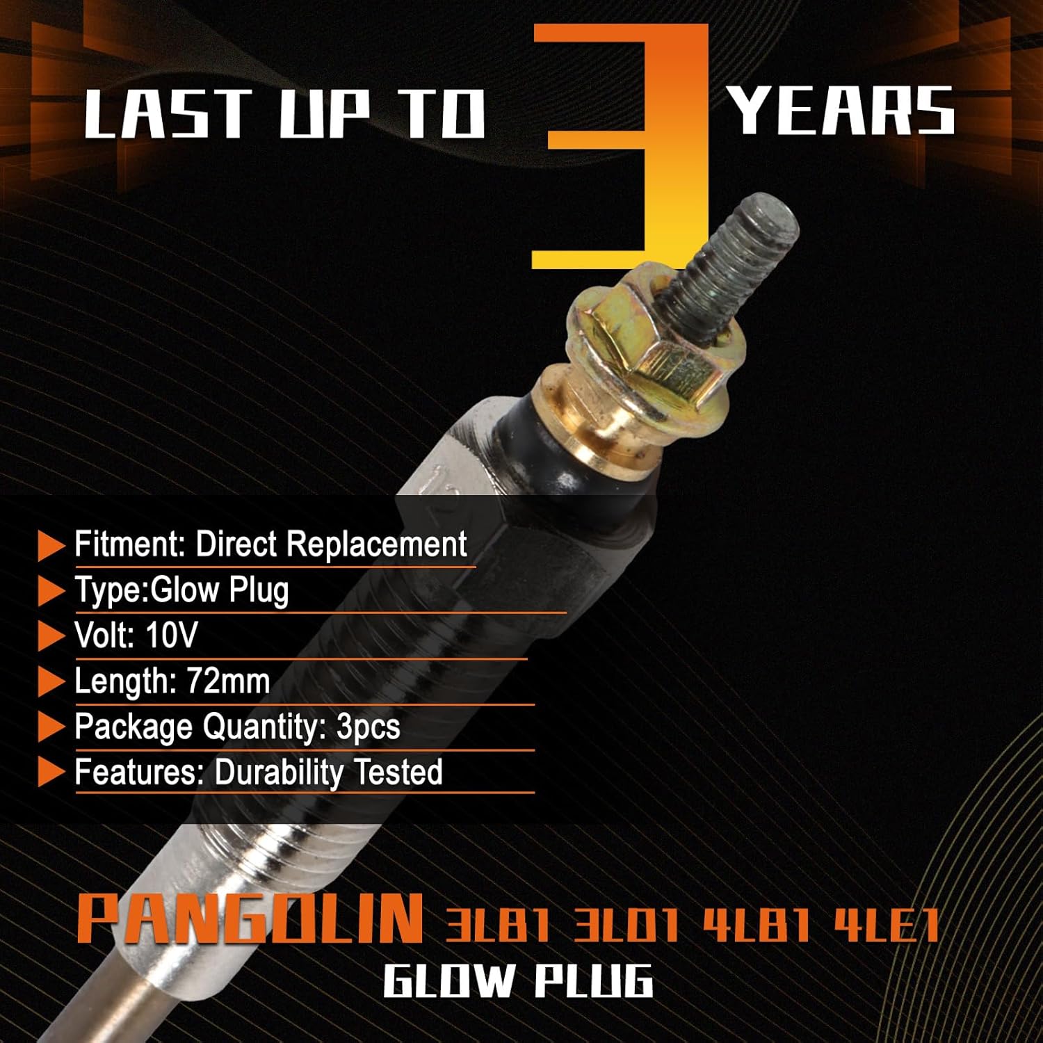 PANGOLIN 3LB1 Glow Plug 8-97106549-4 Plug Glow 3PCS for Isuzu 3LB1 3LD1 4LB1 4LE1 Engine Hitachi Daewoo Aftermarket Parts