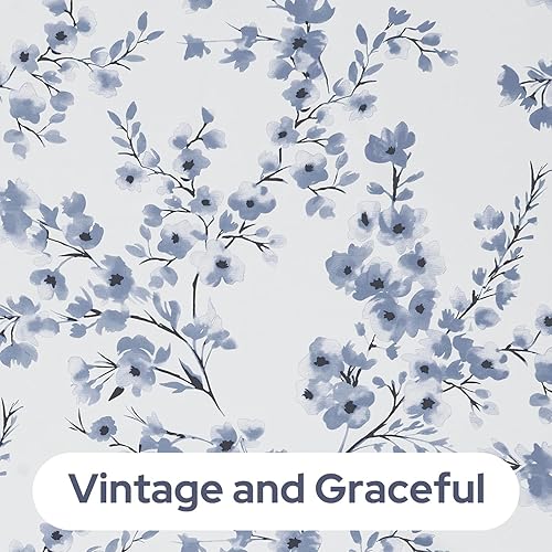 Miniatura 6 de HOMEIDEAS Cortinas opacas florales grises y azules, 52 x 84 pulgadas de largo para oscurecer la habitación, cortinas con ojales para sala de estar,