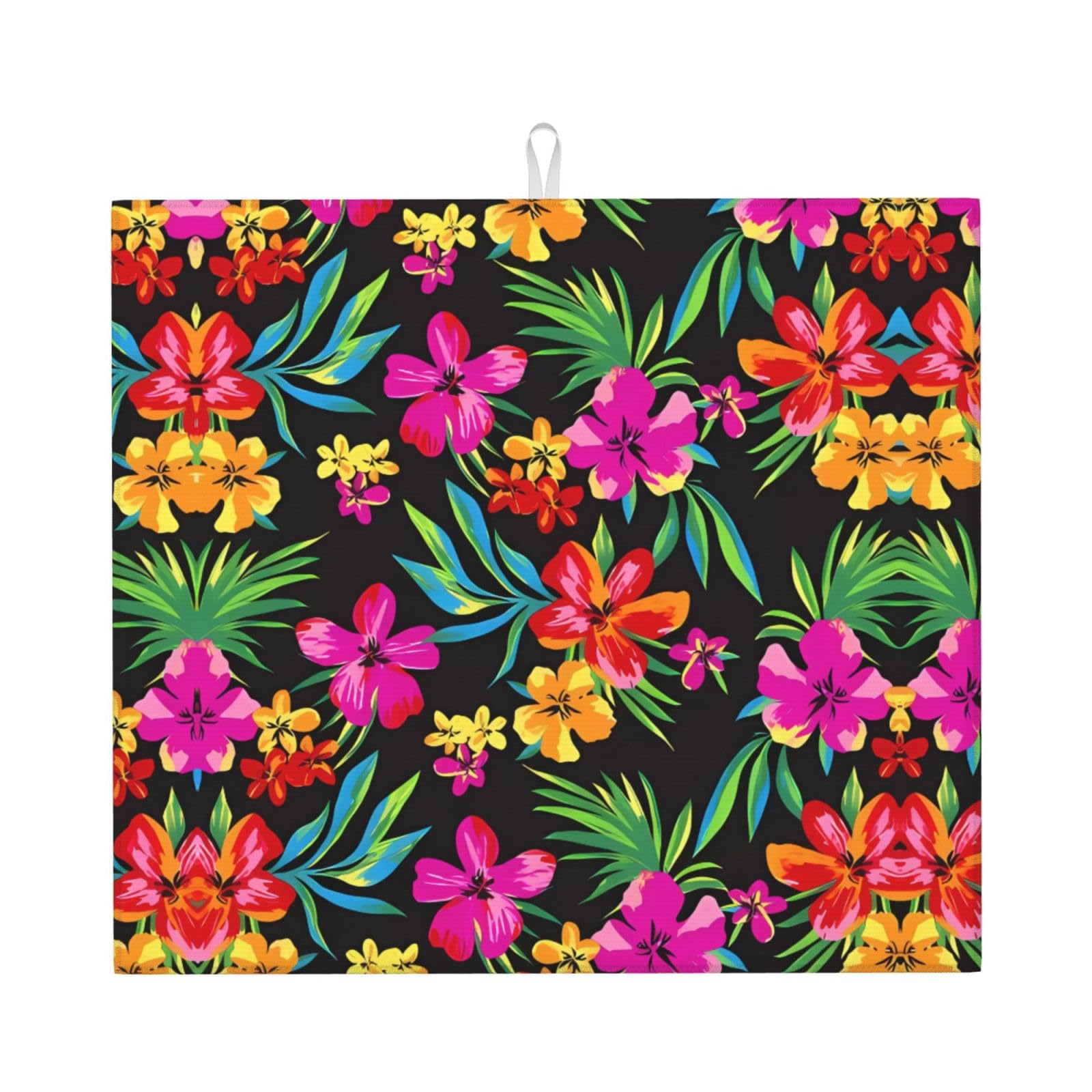 YYHWHJDE Hawaiian Flower Prints Kitchen Drying Mat – Absorbent Dish Throw, Non-Slip Countertop Layer with Vibrant Prints, Ideal for Housewarming
