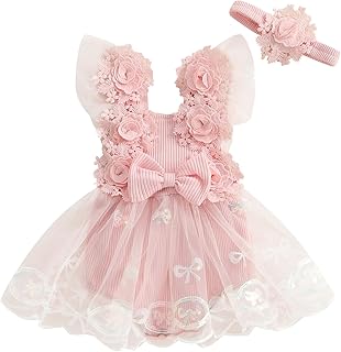 Infant Baby Girl Romper Dress Sleeveless Bow Flower Lace Tulle Dress Bodysuit Headband Newborn Summer Outfits - Buy now
