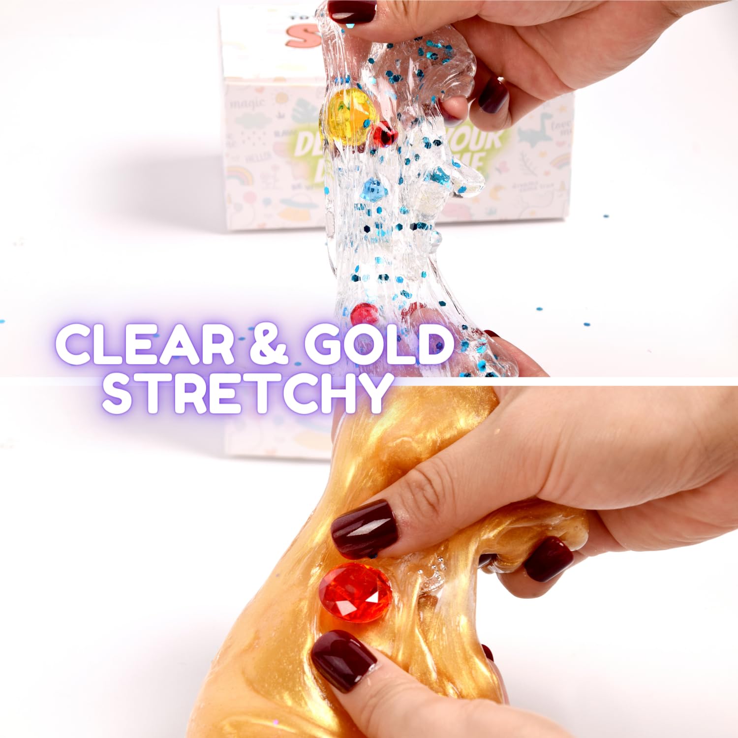 ToysButty Kit Slime Bijoux – 2 Pots De Slime Transparent Et Doré – 8 Accessoires – Cadeau Enfant Fille Garçon Dès 6 Ans