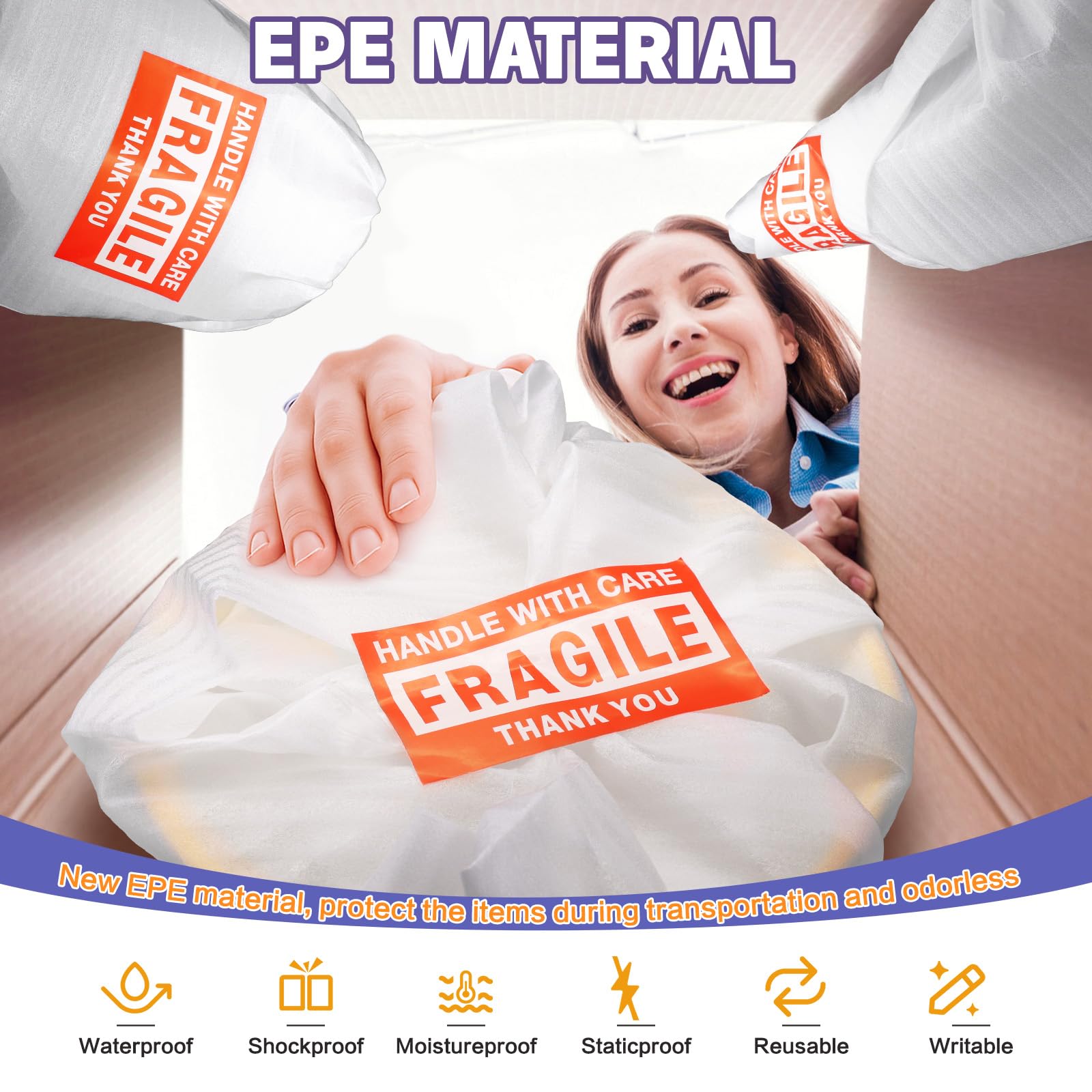 100 Pack Cushion Foam Pouches And Sheets Moving Supplies, 12X14 Inch Moving Foam Wrap Pouches Packing Supplies For Storage And Shipping Protect Mug Cup Glasses China And Dishes 0 04 Thickness