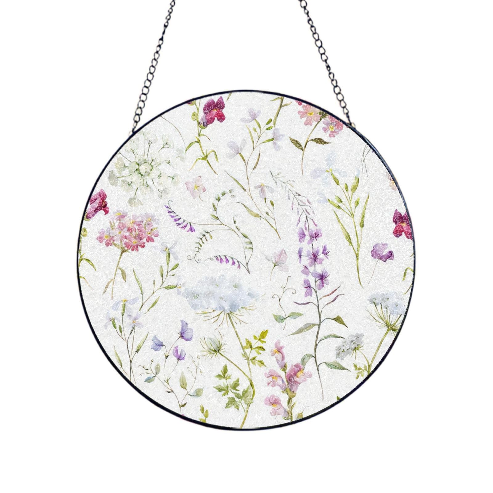 Phayah Watercolor Floral Pattern Print Glass Window Hanging Sun Catchers Suncatcher Decor For Birthday For Home Garden Porch 12in（30cm）