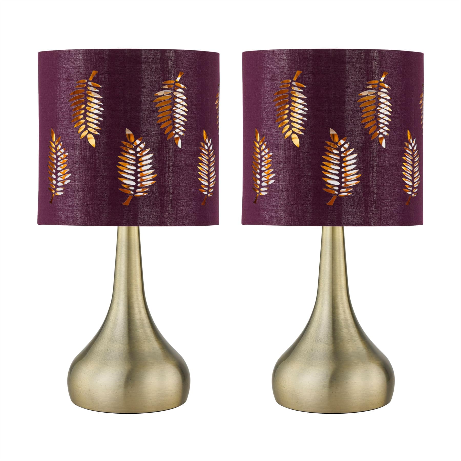 First Choice Lighting Set Of 2 RomanaAntique Brass Touch Table Lamps With Burgundy Shade from B&Q