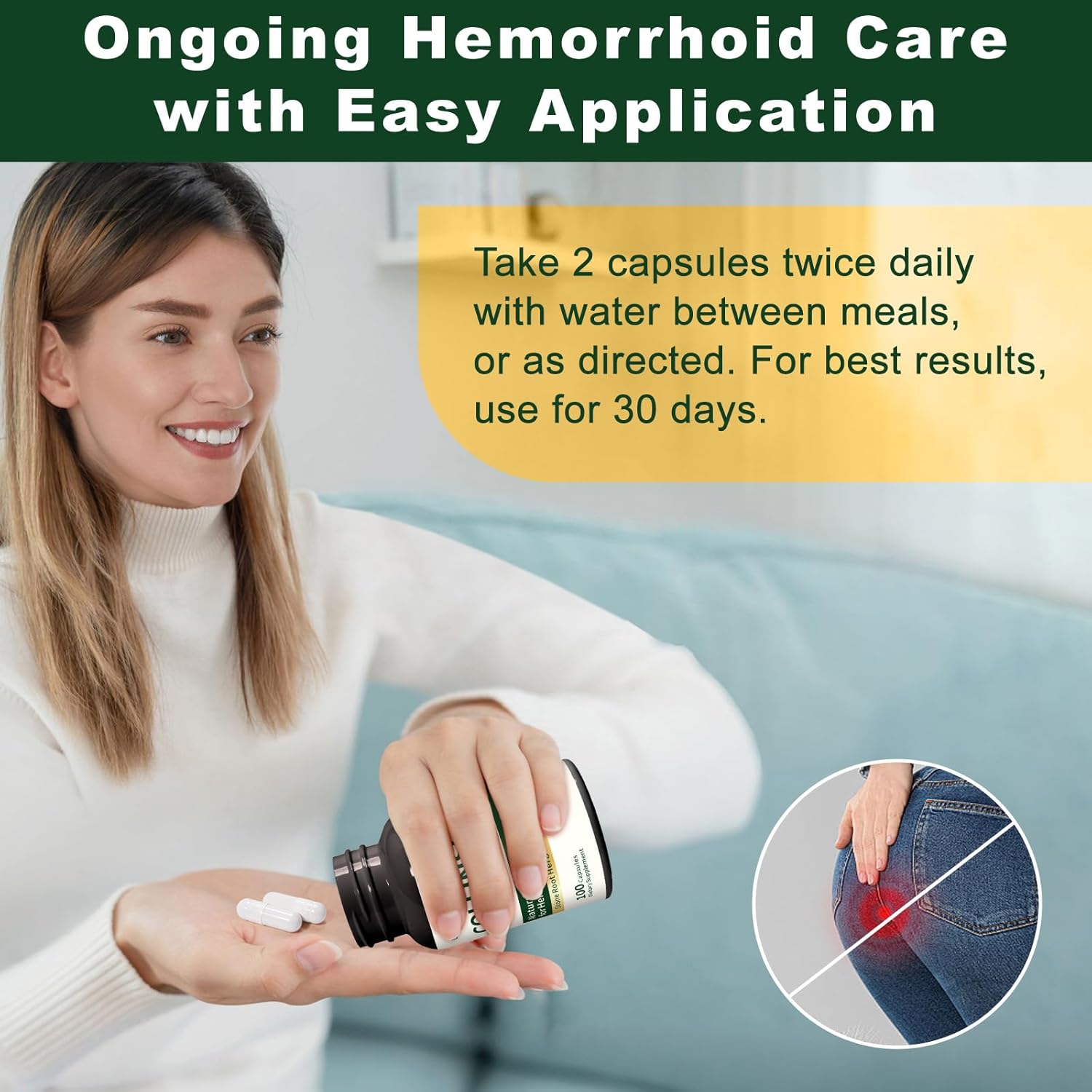 Collinsonia Root - Natural Hemorrhoid Relief & Venous Support -Herbal Supplement for Circulation, Swelling, and Discomfort - 100 Capsules