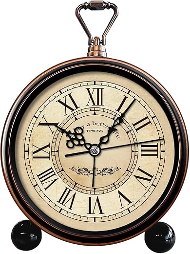 TIMESS Vintage Analog Alarm Clock, 4 . 3 " Silent Non Ticking Quartz Desk Clock with Roman Numerals, Battery TIMESS Vintage Analog Alarm Clock, 4.3 Silent Non-Ticking Quartz Desk Clock with Roman Numerals, Battery Operated Table Clock for Bedroom, Living Room, Office, or Gift (White)