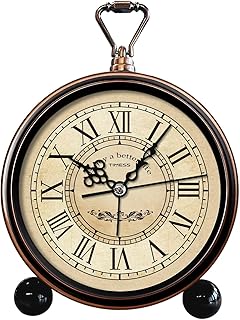Vintage Analog Alarm Clock, 6.1" Silent Non-Ticking Quartz Desk Clock with Roman Numerals, Battery Operated Table Clock for Bedroom, Living Room, Office, or Gift (White)