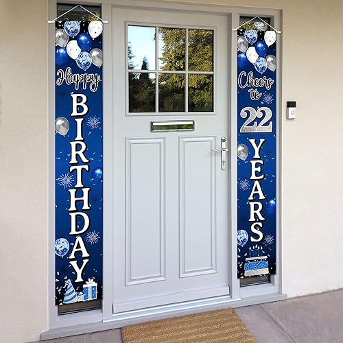 Miniatura 8 de Decoraciones de feliz cumpleaños 29, globo azul y plateado para colgar en la puerta, suministros para fiesta de cumpleaños 29.