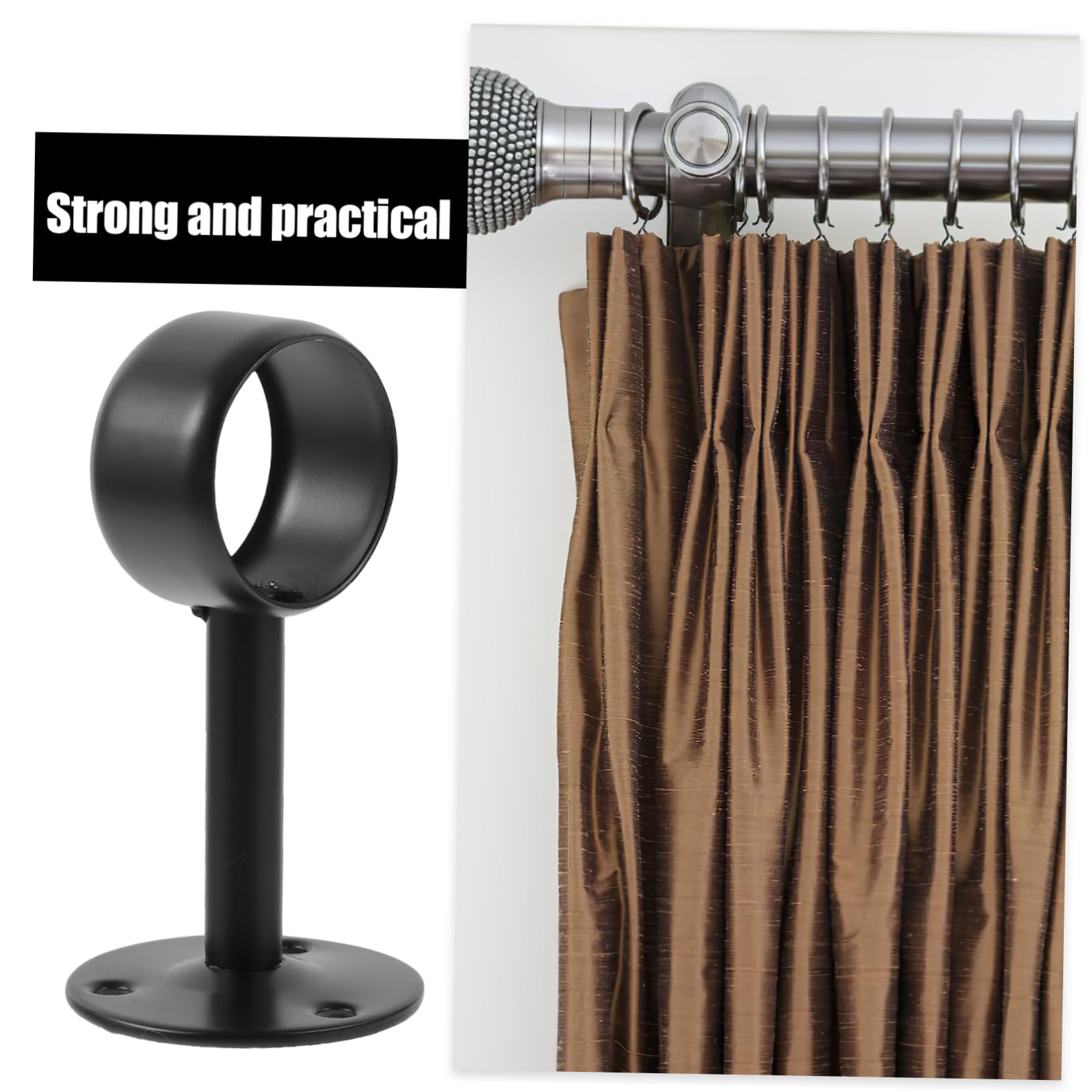 ULTECHNOVO 3 Ensembles Porte-Poteau De Placard Support Porte-Canne À Bride Cintres De Tringle À Rideau Accessoire De Salle De Bain Acier Inoxydable Black 4 Pièces * 3