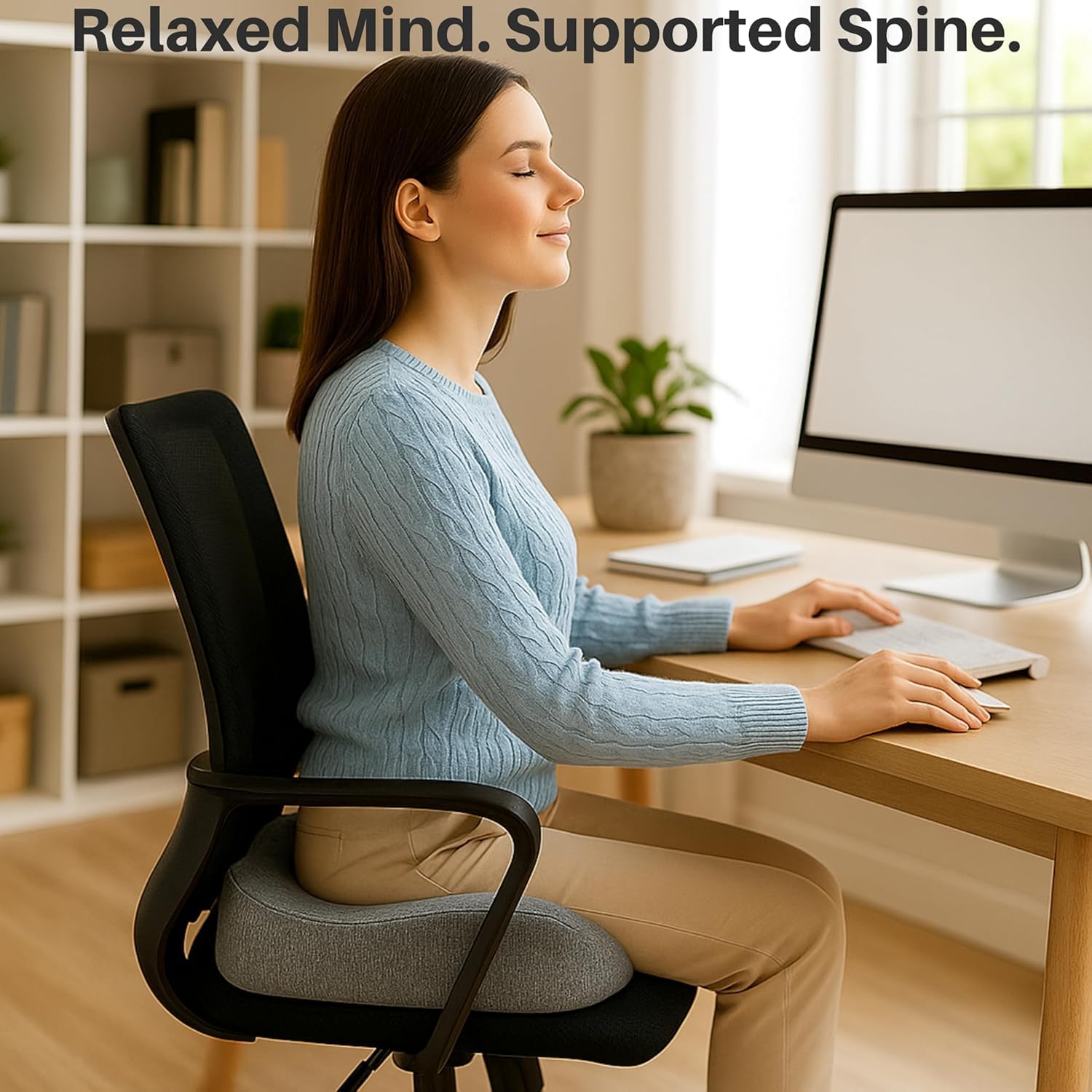 CloudBliss Ultimate Pro Seat Cushion & Posture Corrector Backrest Cushion Combo | Coccyx Pain, Relieves Back, Back Pain Relief & Posture Support | Helps in Tailbone Pain Relief for Office/Home Chair 3