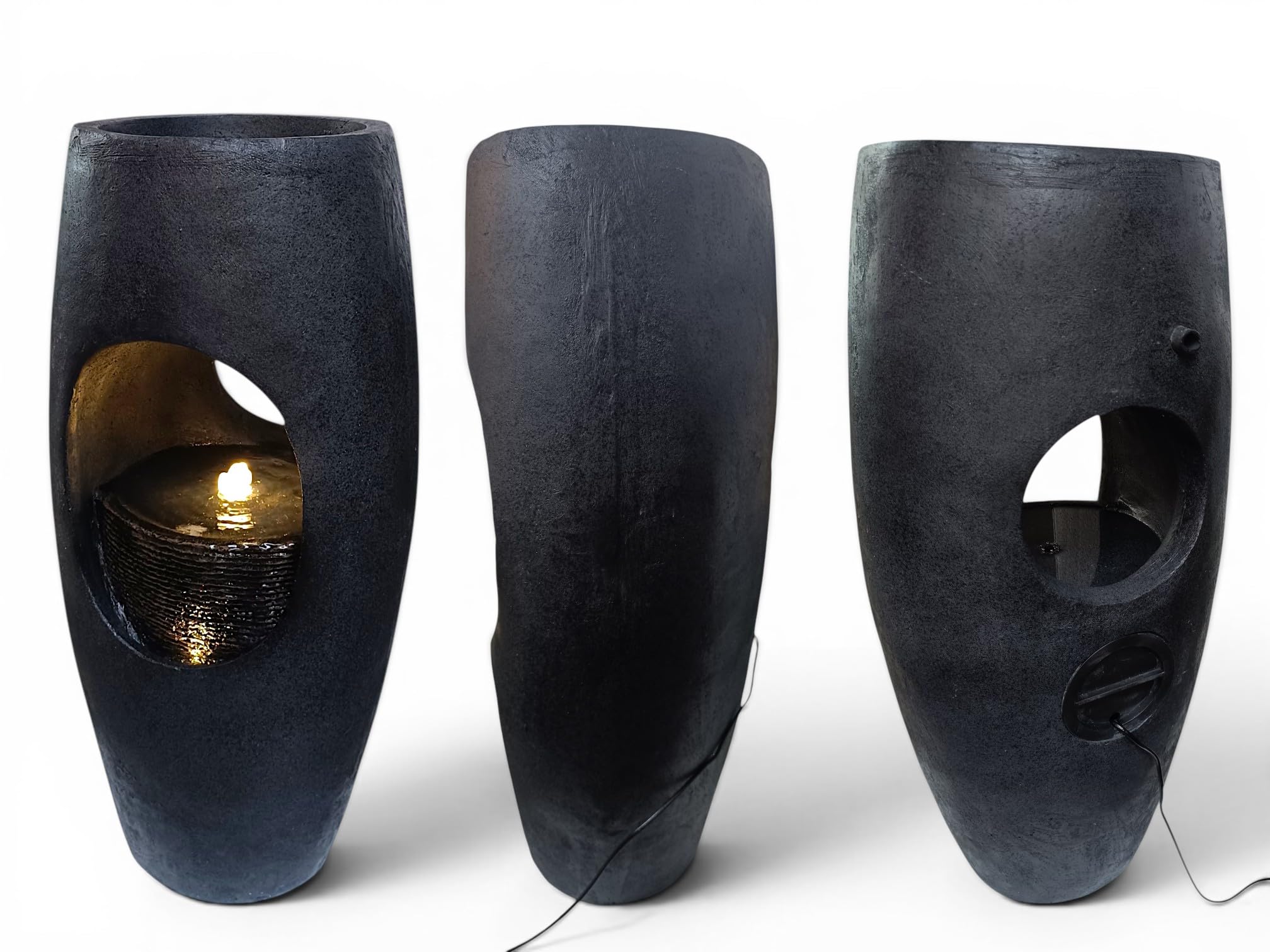 Großer Gartenbrunnen 91 cm bepflanzbar, Indoor & Outdoor Brunnen aus Polyresin, moderner Zimmerbrunnen mit LED-Beleuchtung, Pflanzkübel Springbrunnen für Terrasse Garten Balkon