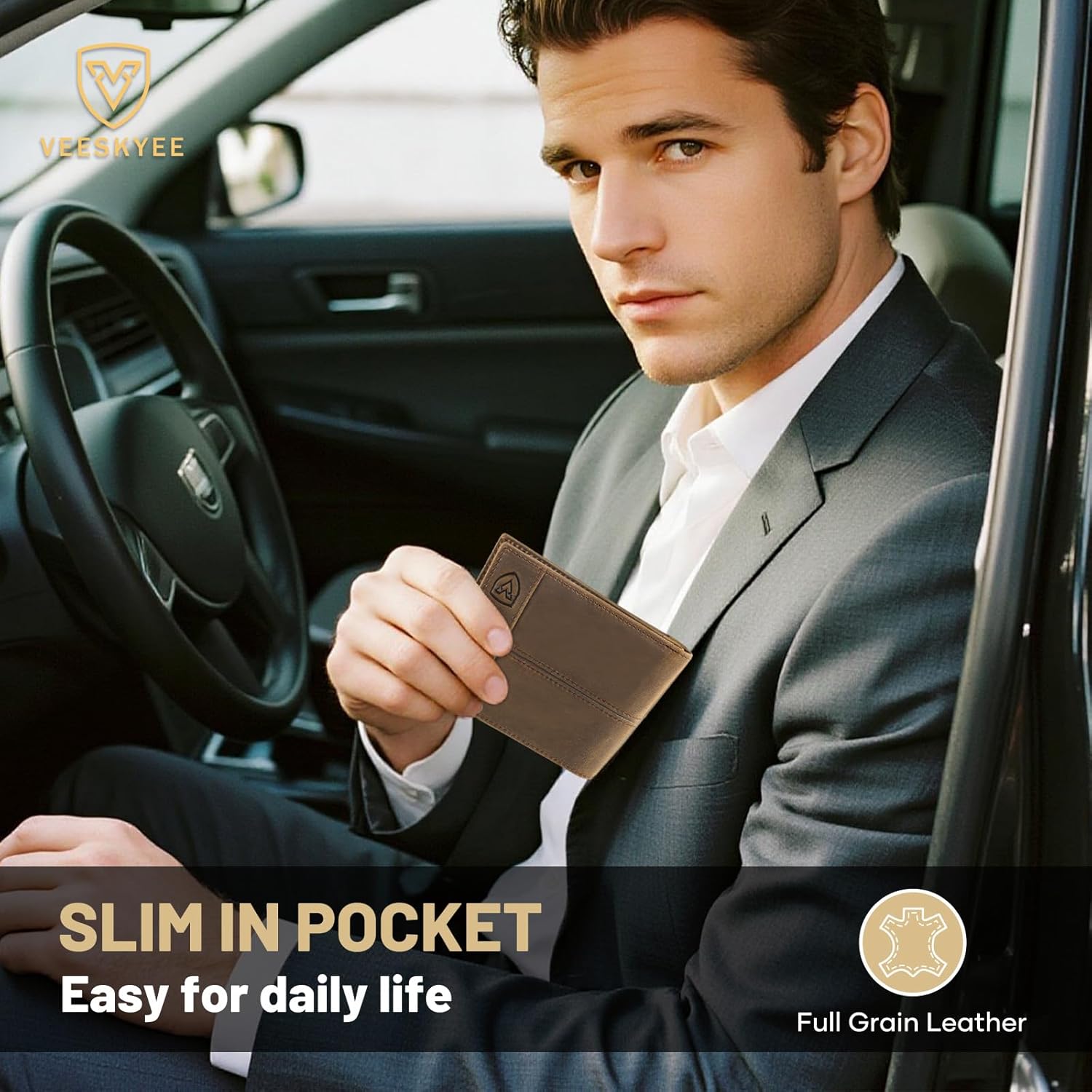 Men's Wallet Full Grain Leather Slim Bifold Wallets | RFID Blocking with Gift Box Crazy Horse Brown - Image 8