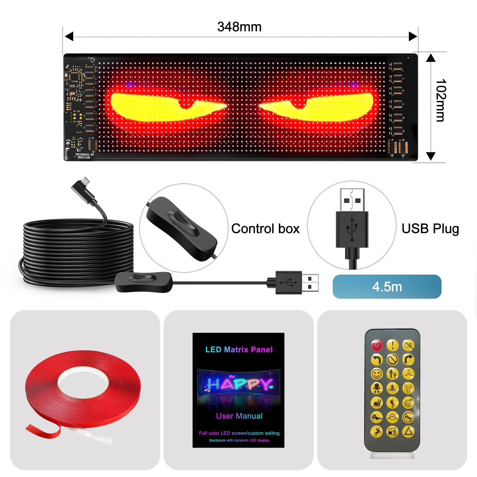 Occhi LED per Camion, Luci Devil Eyes per Auto, Display LED Flessibile Grande Programmabile per Auto, Camion, Negozi, Design Dinamico Fai-da-Te, Cartello Pubblicitario (2pz 10.2x34.8cm)