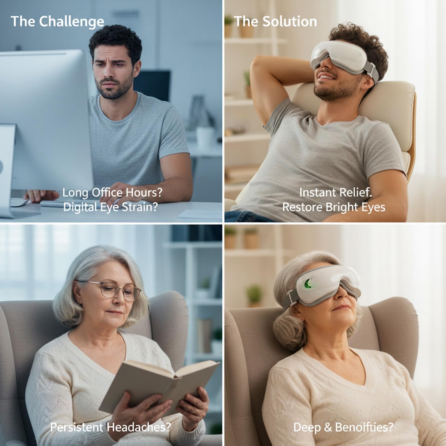 Eye Massager with Heat and Music, Relaxation and Stress Relief Device. Heated Eye Mask Massage for Migraines & Headache Relief, Reduce Dry Eyes Improve Sleep. Birthday Gifts for Women Men Mom Dad Her