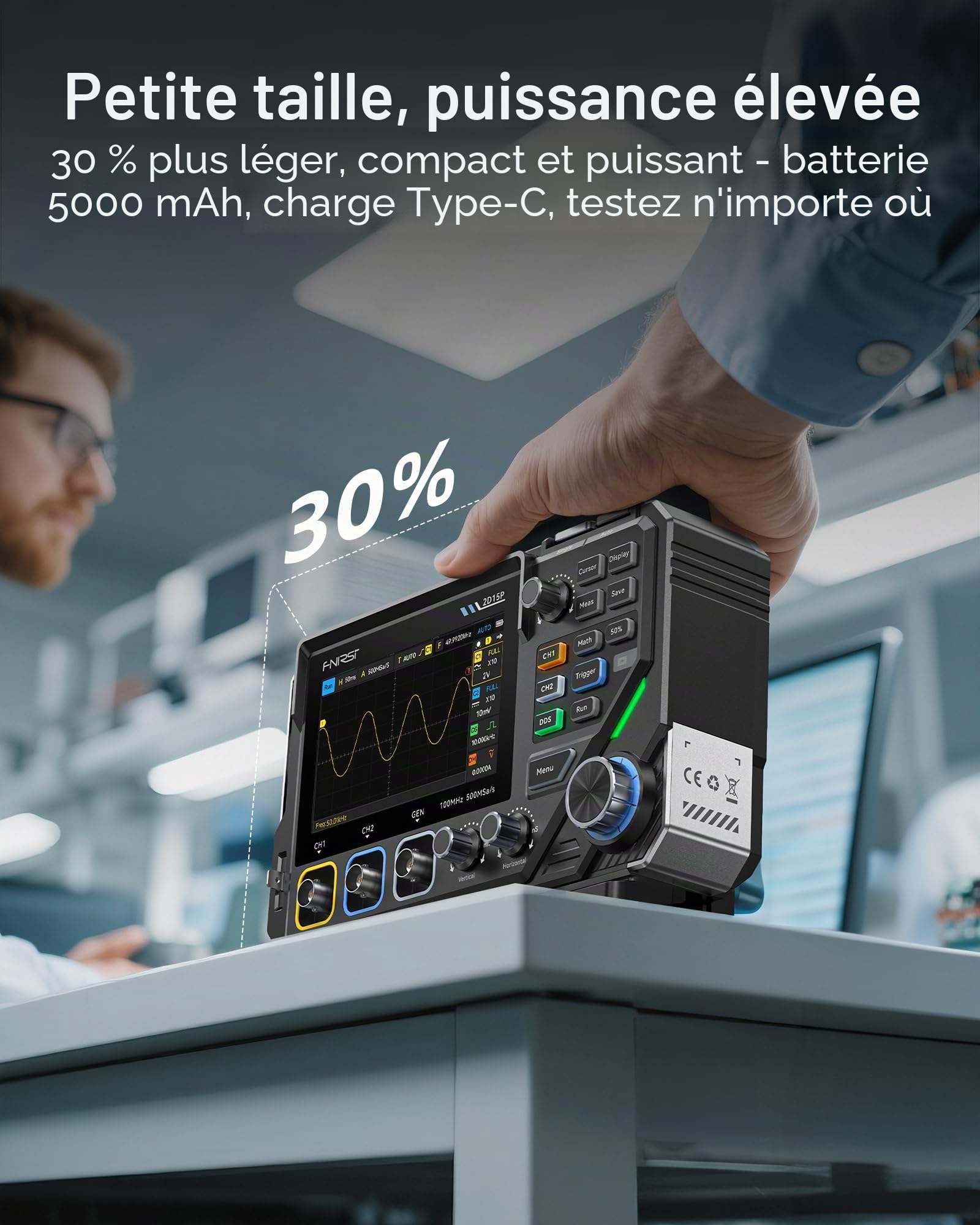 FNIRSI 2D15P 100MHz Oscilloscope Numérique Multimètre , Générateur de Signaux DDS 3 en 1, Multimètre 2CH pour L'industrie Auto, 19’999 TRMS, Fréq D'échantillonnage de 500MS/s, Écran Tactile de 4,3’’