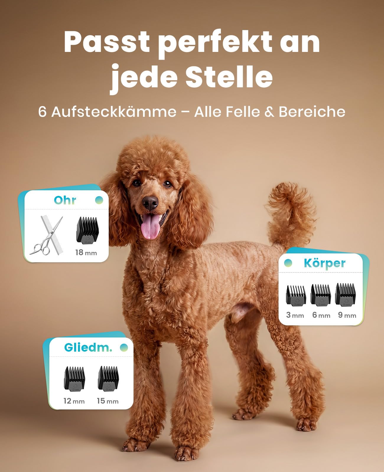 oneisall Leise Hundeschermaschine, 2000mAH 4h Laufzeit Schermaschine Katze Hunde dichtem Fell, Hunde Haarschneidemaschine Tierhaarschneidemaschine Hunderasierer Langhaar(Gold)