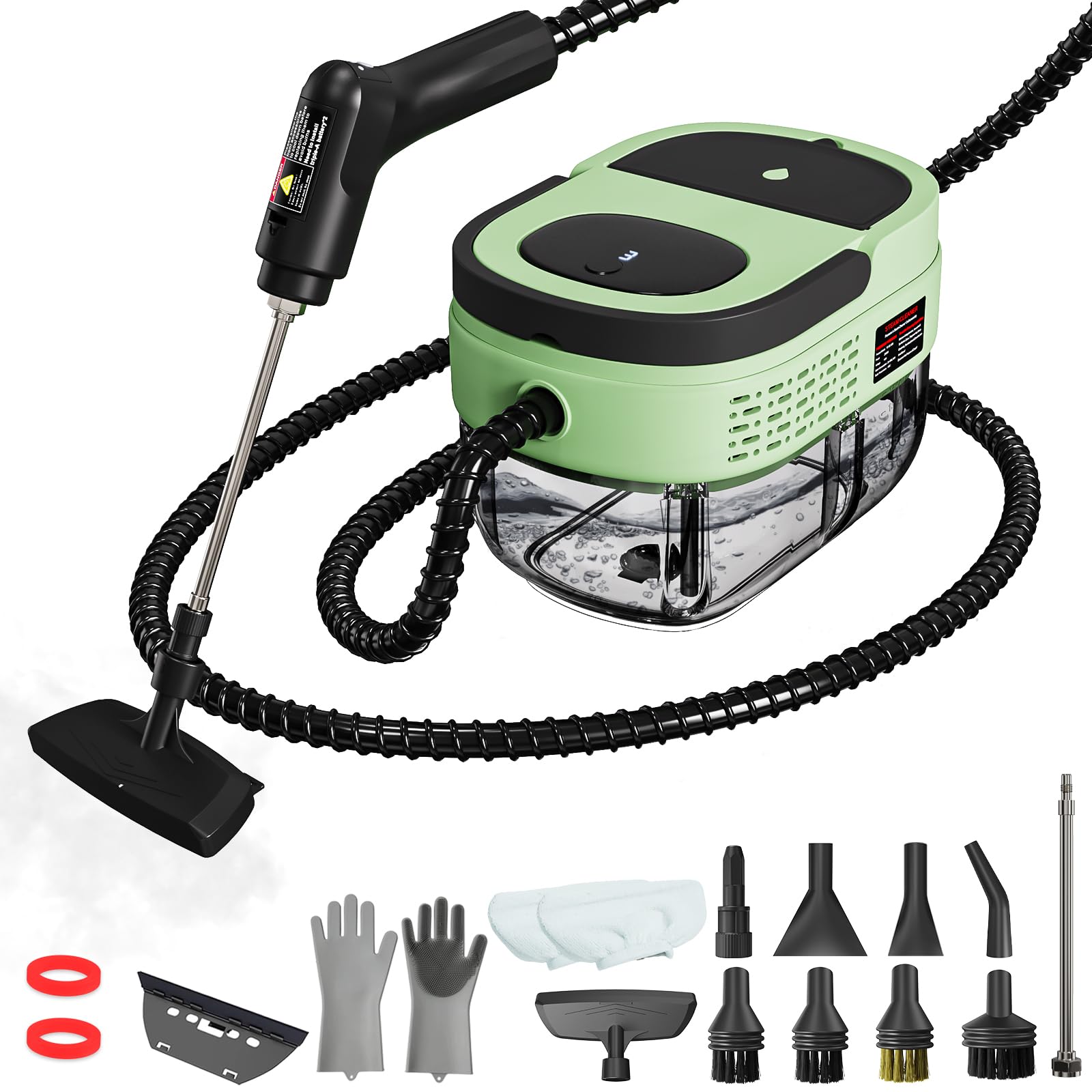 Pulitore a vapore portatile per casa, riscaldamento 15s, serbatoio da 1,69 QT, kit da 18 pezzi