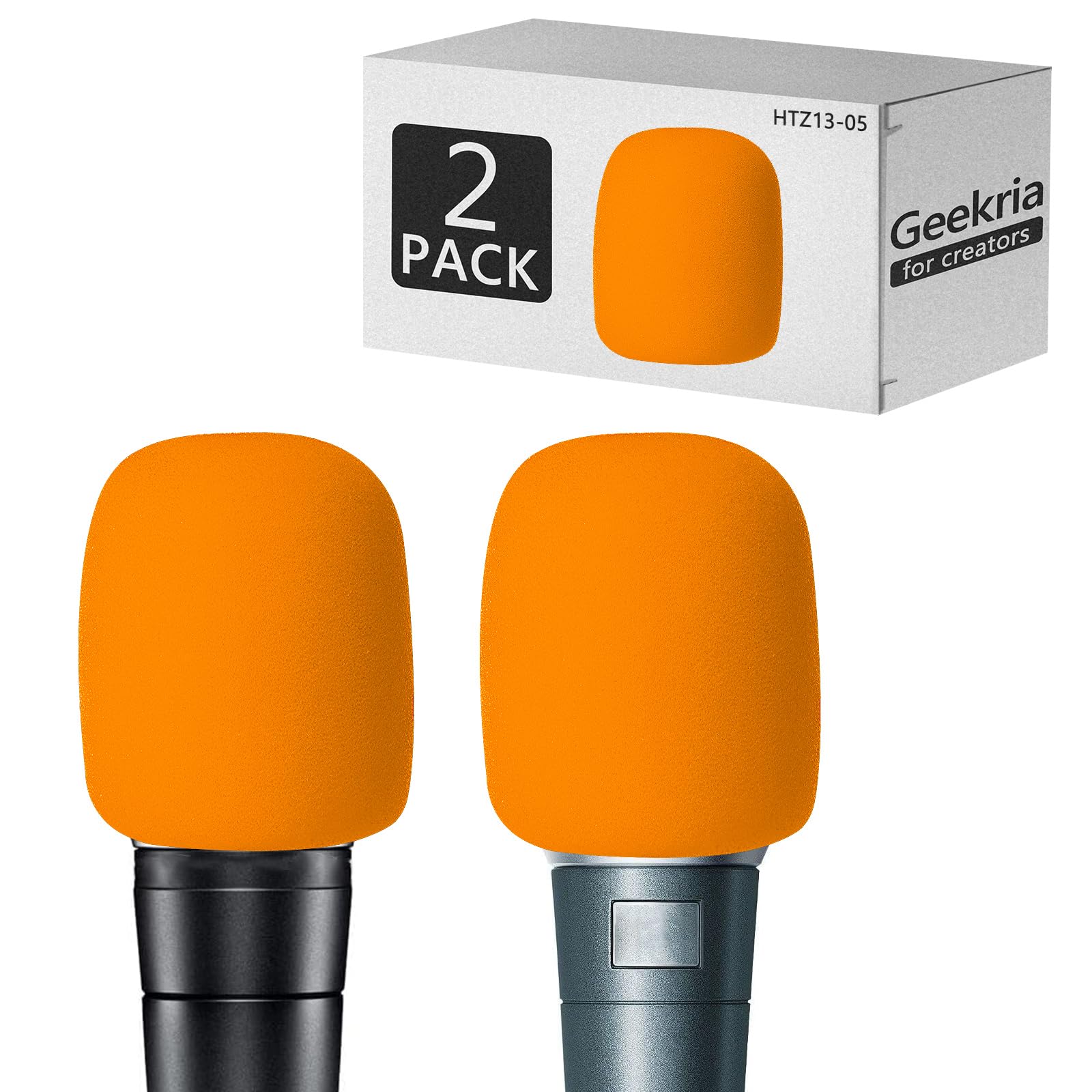 Geekria for Creators Foam Windscreen Compatible with Shure MV7, BETA 57A, BETA 58A, PGA48-QTR Microphone Antipop Windshield, Mic Wind Cover, Sponge Foam Filter (Orange / 2 Pack)