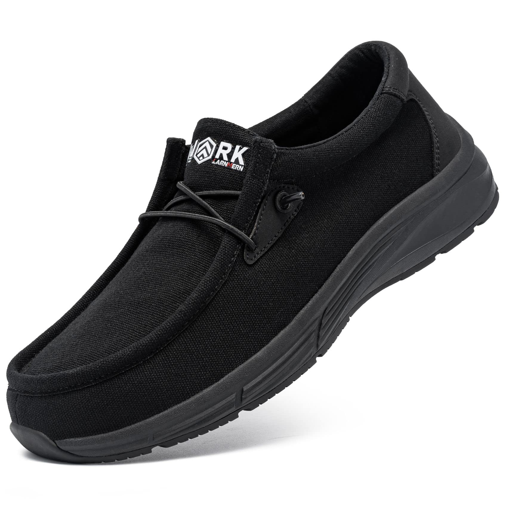 LARNMERNBoat Deck Shoes Men Loafer Slip On Trainers Canvas Low-Top Walking  Sneakers Work Chef Kitchen Shoes Moc Toe (Canvas Black,12)