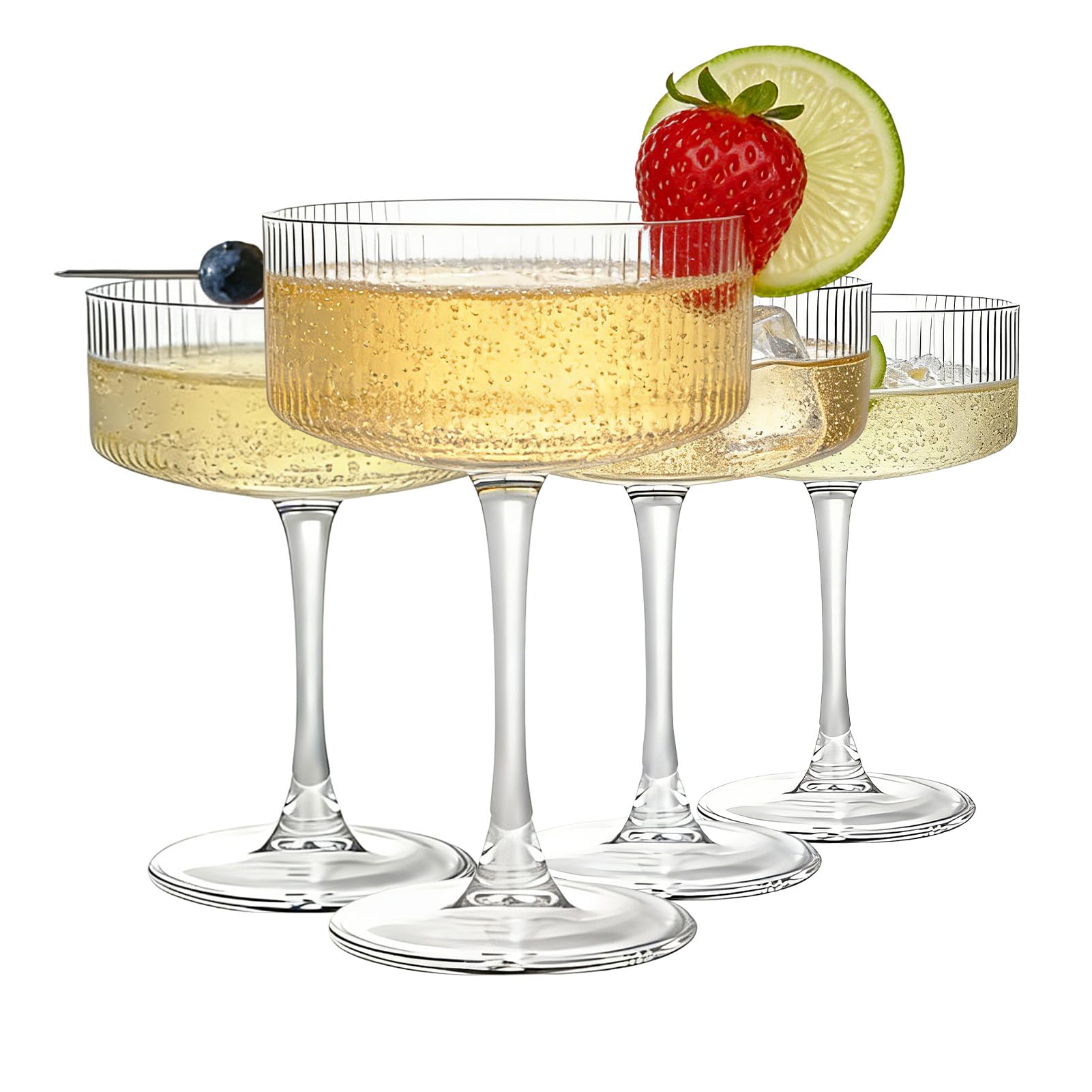 Juego de 4 copas de martini, copas de cristal coupé, copas de cóctel, grandes e inusuales, copas de champán soplado a mano para café expreso Martini, Manhattan como artículos de bar (JR1007)