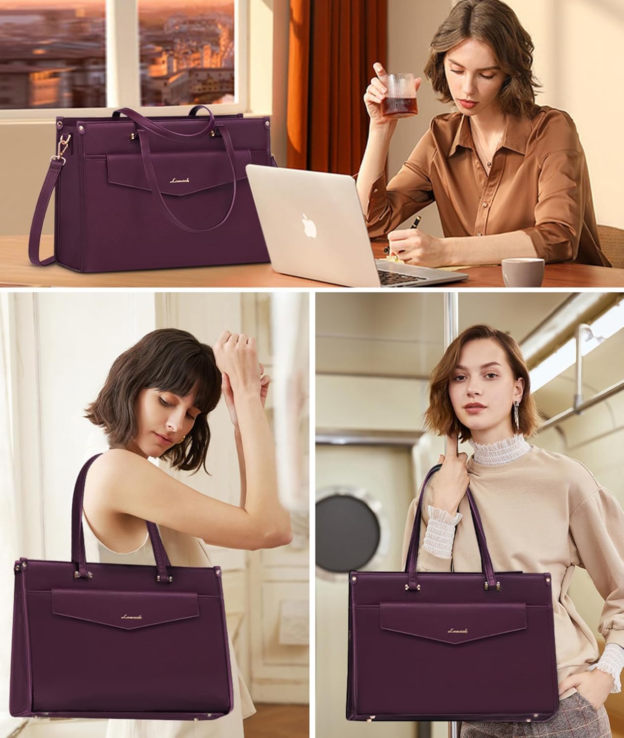 LOVEVOOK Laptop Bag for Women, 15.6'' Laptop Tote Purse 2-in-1 Professional Work Bag Business Briefcase with Clutch Purse, Waterproof Leather Computer Handbag for Teacher Office Travel - Image 7