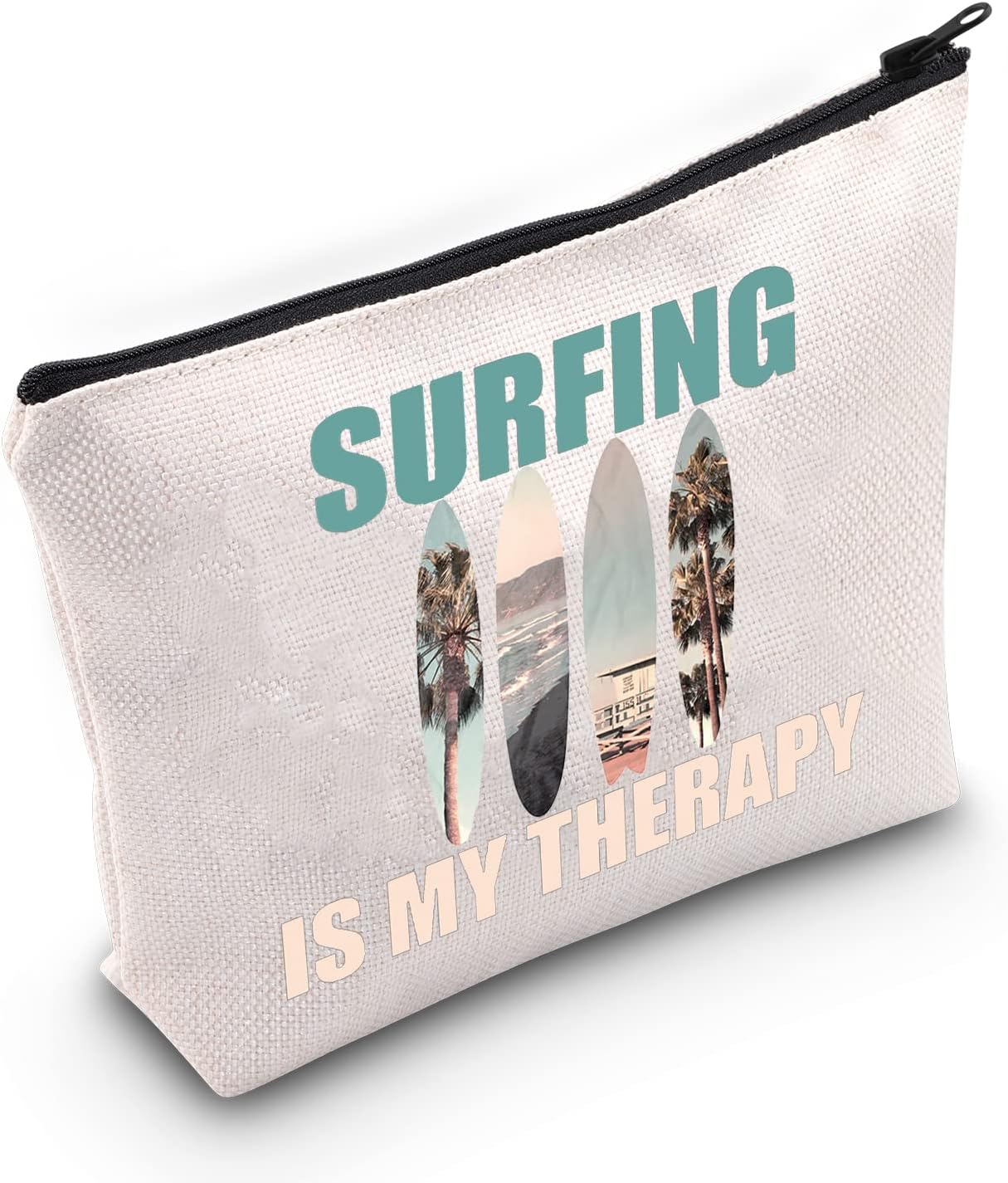 Surfer-Kosmetiktasche „Surfing Is My Therapy“ – Aus Baumwoll-Leinen