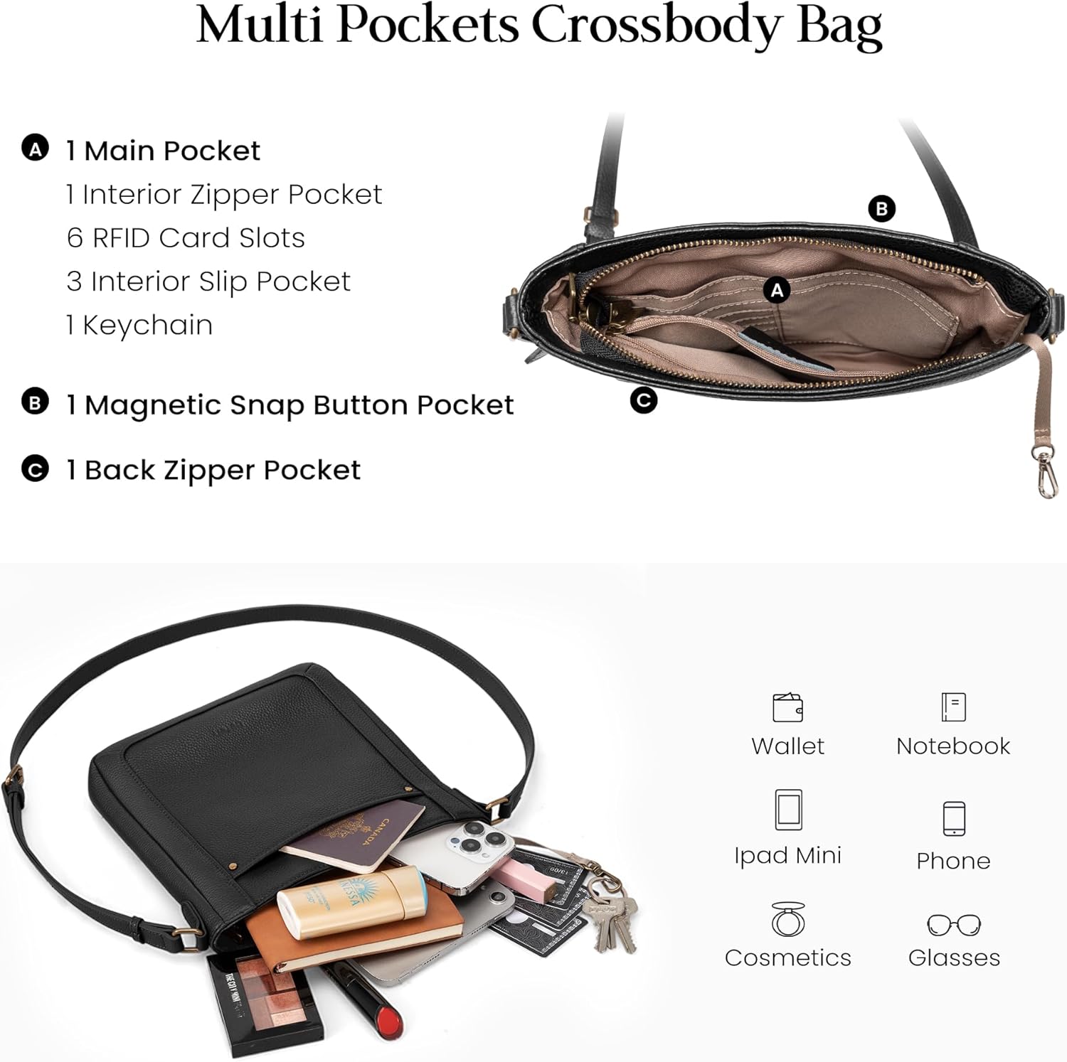 befen Genuine Leather Small Crossbody Bags for Women, Womens Cross Body Shoulder Purse Handbags with RFID Blocking Card Slots - Image 4