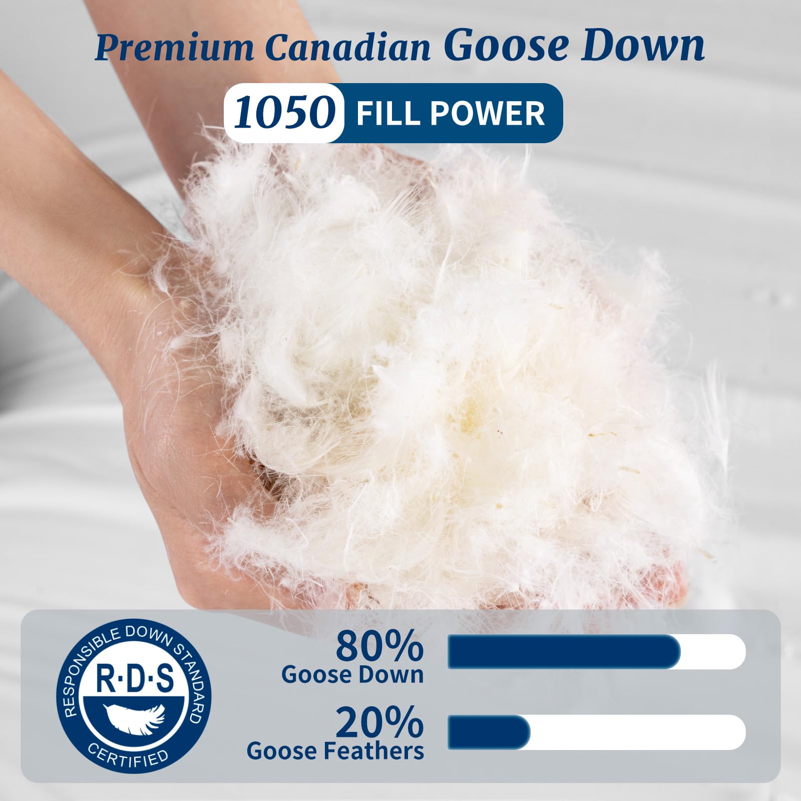 Canadian Luxury Goose Down Pillow King Size - 1050 Fill Power, 100% Cotton with Teflon Shell- Ultra Comfort Sleep Pillows - Bed Pillows for Back, Stomach, Side Sleeper(White,King(Pack of 2))