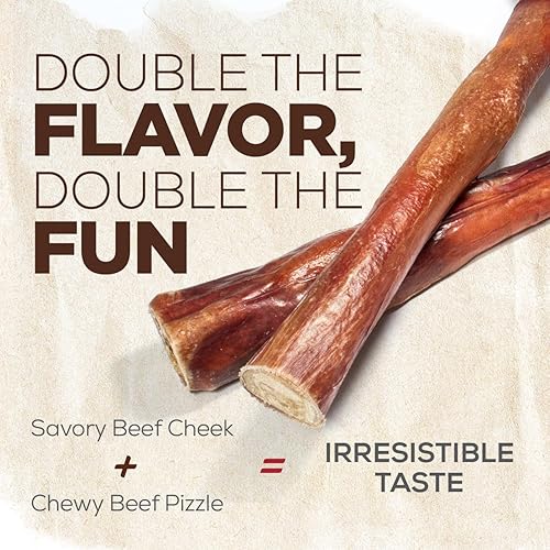 Miniatura 5 de Natural Farm Power Bully Sticks - Masticables para perros (2-3 pulgadas, bolsa de 1 libra), masticables 2 en 1 mejilla de res prémium envuelta en