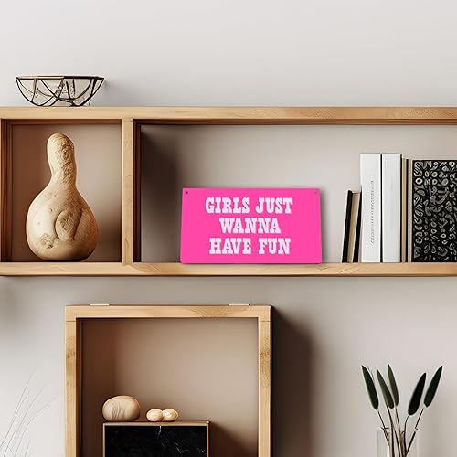 Miniatura 3 de Letrero de madera impreso con texto en inglés Hot Pink Preppy Girls Just Wanna Have Fun para colgar en la pared, decoración de pared para habitación
