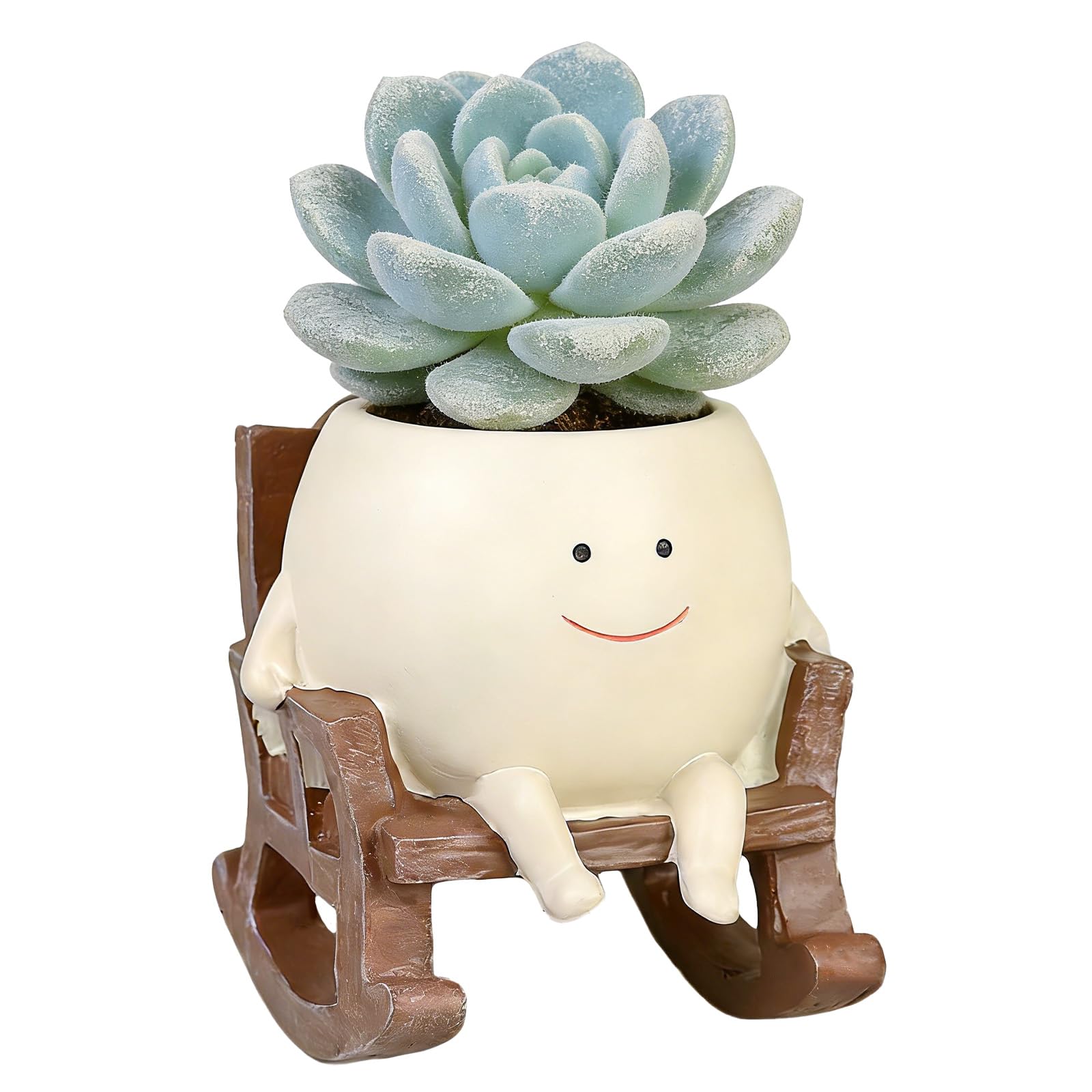 ZBXSNK Smiley Face Funny Plant Pot, Cute Rocking Chair Succulent Plant Pot, Resin Flower Head Succulent Pots for Mother's Day & Teachers, for Indoor Outdoor Plants