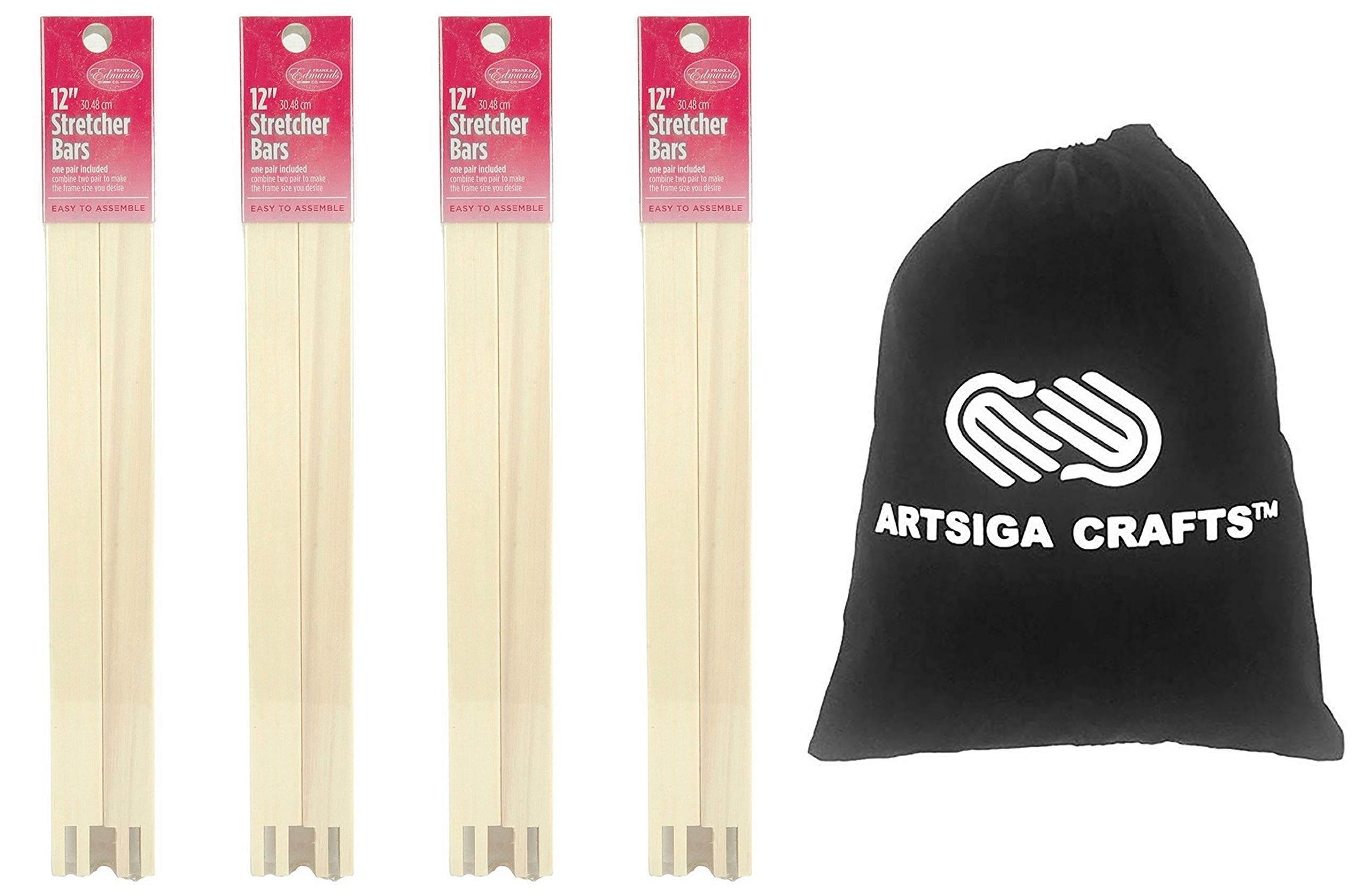 Frank A. Edmunds Regular Canvas Stretcher Bars 12 Inches x 3/4 Inch 4-Pack with Small Project Bag