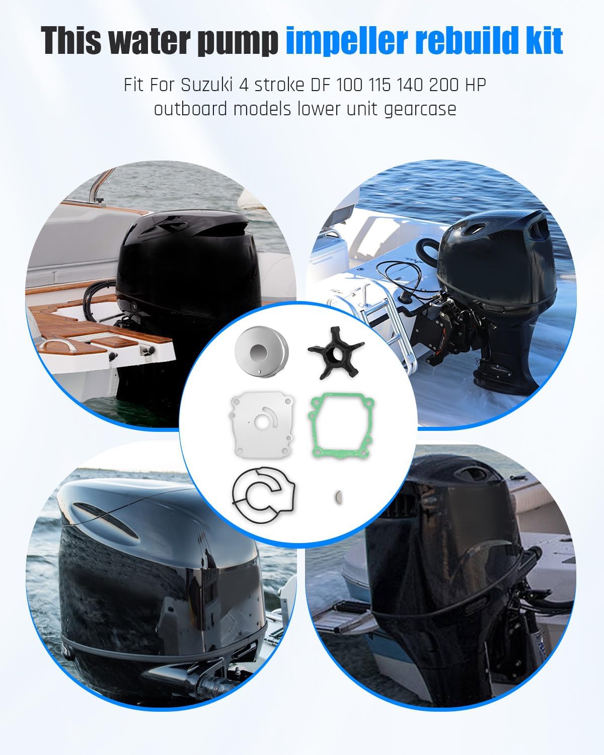 Water Pump Impeller Repair Kit Fit for Suzuki Outboard 4 Stroke DF100A DF115A DF140A Models 100 115 140 HP Motor Replaces 17400-92J21 17400-92J22 17400-92J23