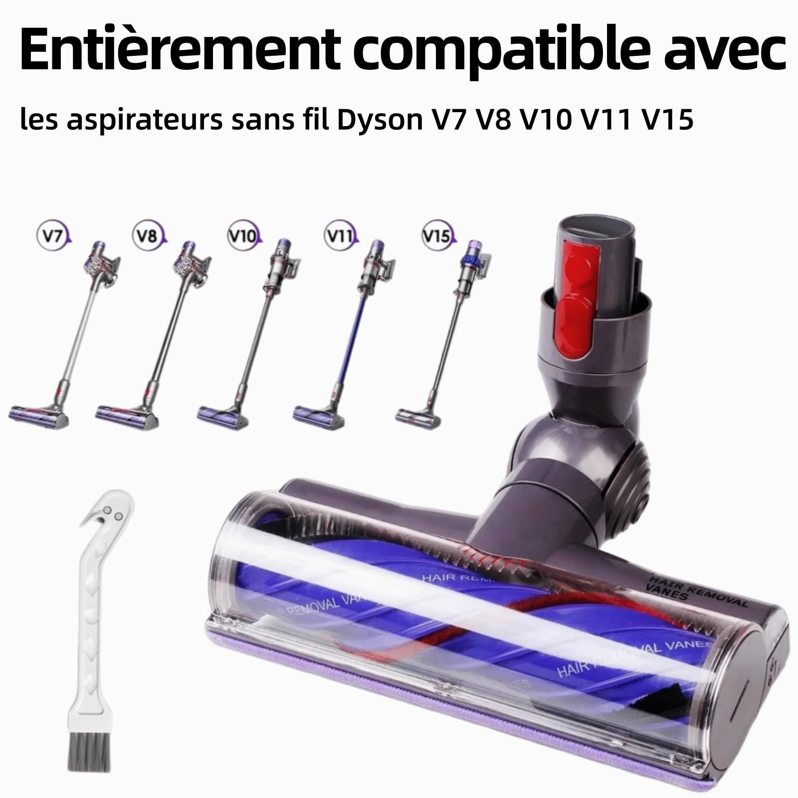 Tête de Brosse Anti-Emmêlement pour Dyson V7 V8 V10 V11 V15 | Brosse Electrique Motorisée Accessoire de Rechange pour Aspirateur, Embout Rouleau pour Poils d'Animaux Sols Durs et Tapis